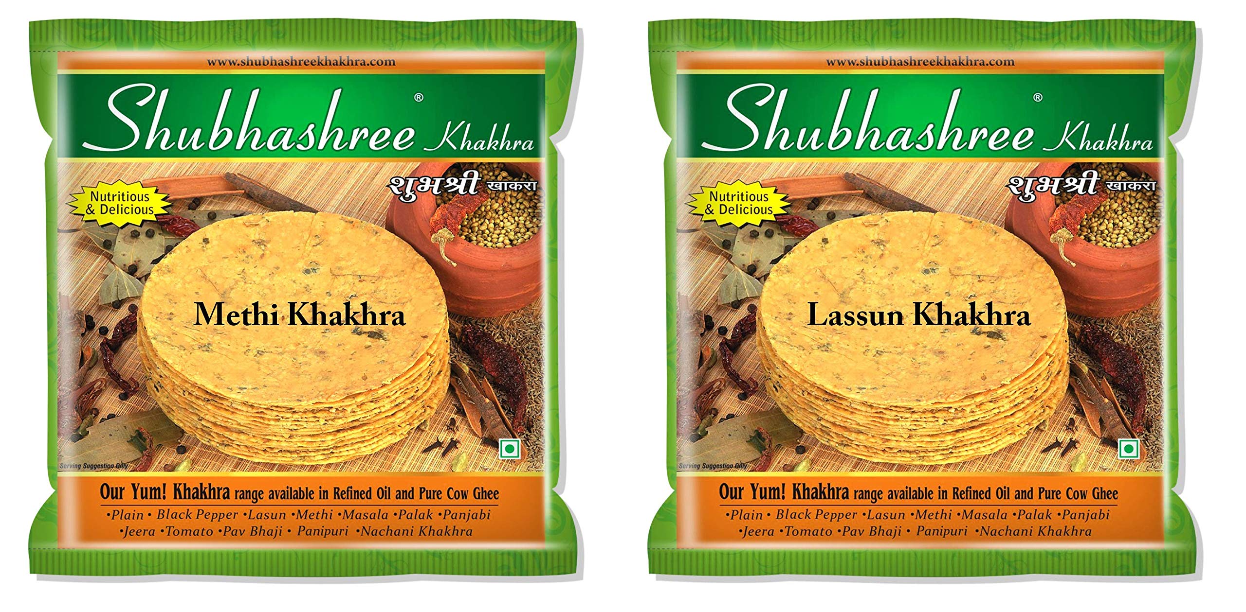 Shubhashree Khakhra Made in Sunflower Oil (Assorted Combo, 200 Grams x 2 Pack)