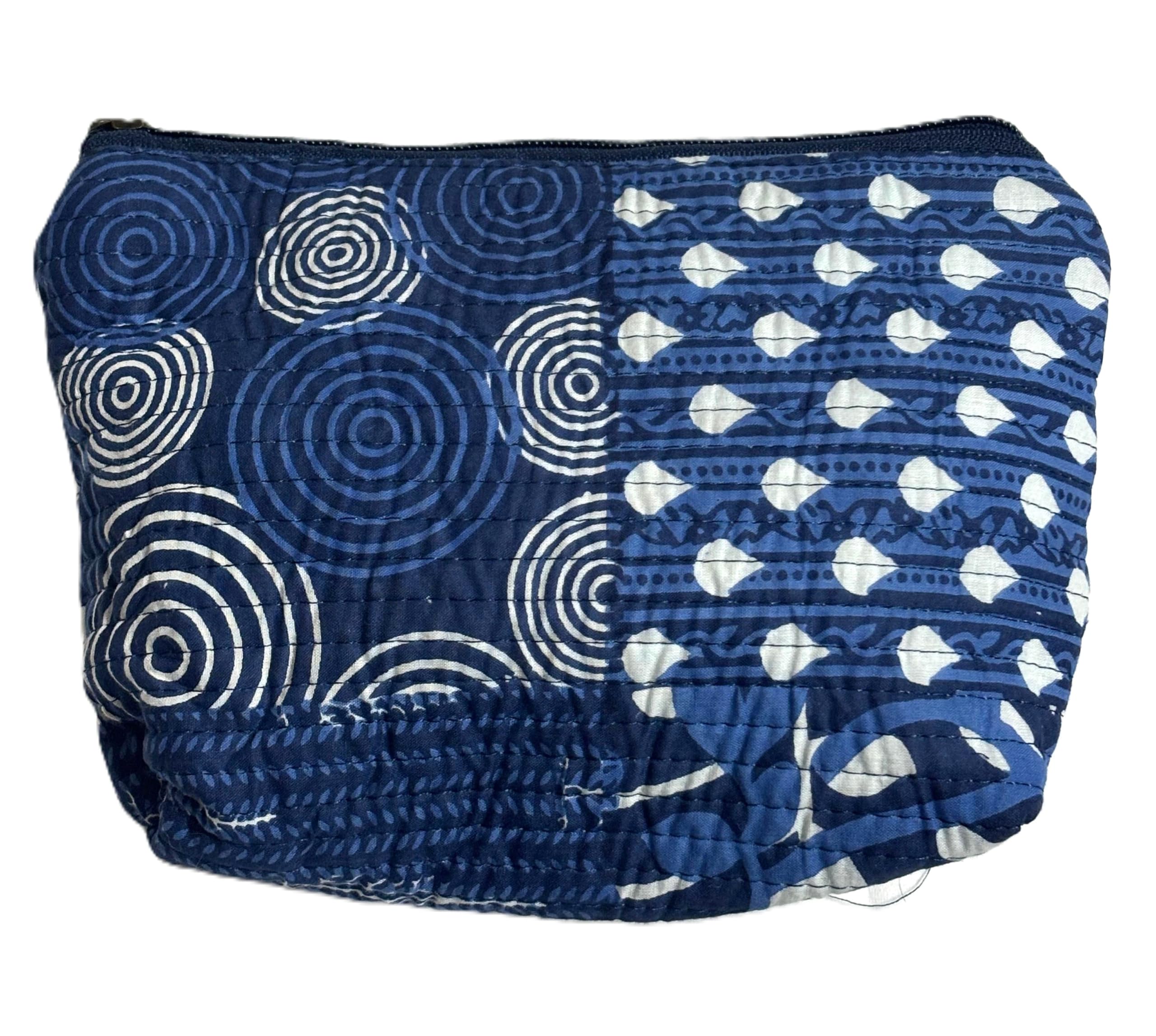 Set of 1 Jaipur Textiles Multipurpose Quilted Pouch I Travel Organiser Kit I Pure Cotton I Waterproof Inner Linning | Hand-Block Printed I Indigo Blue I Beautiful Abstract Design Pattern-image-12