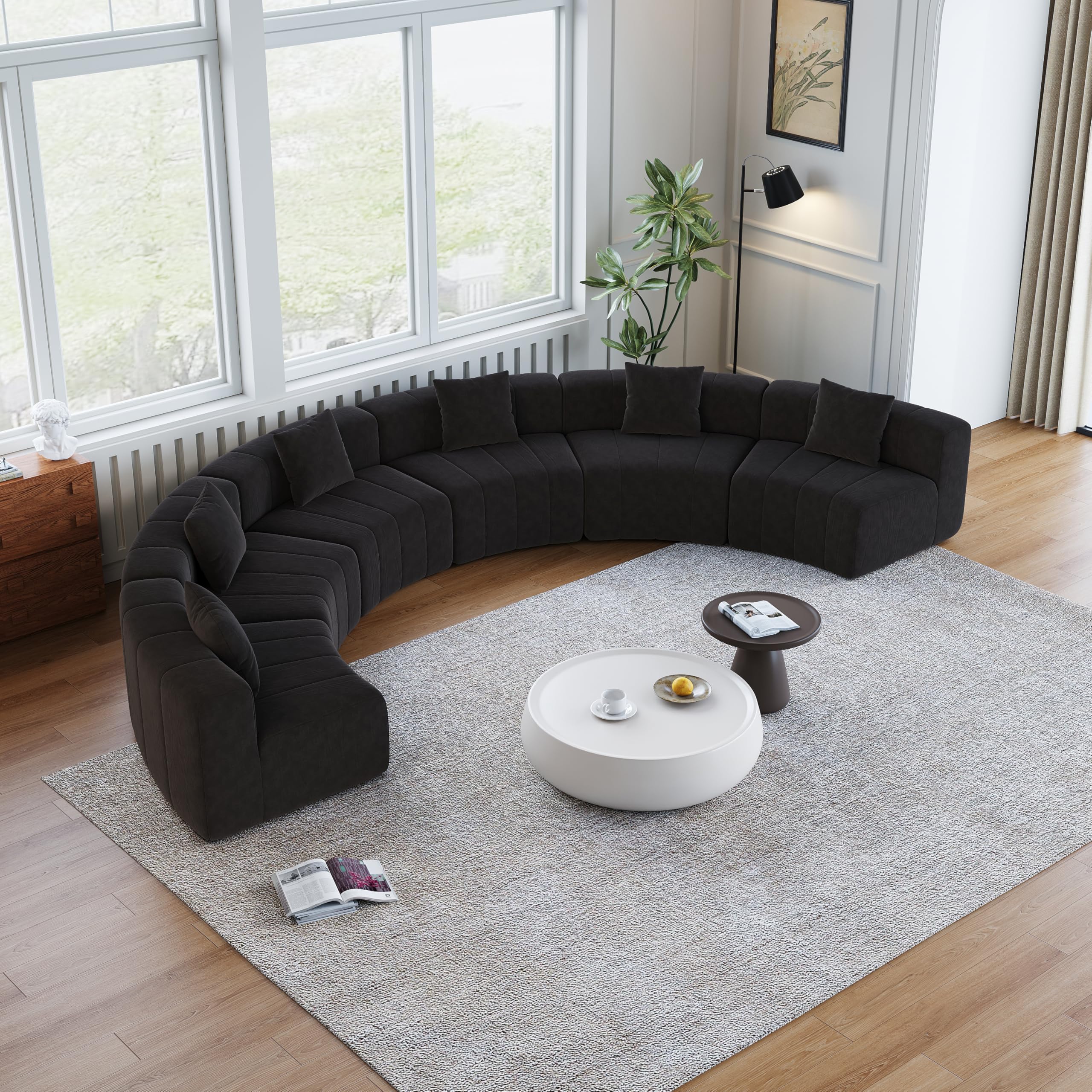 KEIKI Chenille Curved Sectional Sofa, 6 Seat Symmetrical Modular Semi Circular Modular Couch, Deep Seat Tufted Corner Sofa for Living Room, Lobby,
