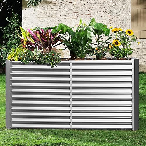 Miniatura 8 de Land Guard Jardineras elevadas rectangulares galvanizadas de 8 x 4 x 3 pies, maceta de metal de gran capacidad para exteriores, cama de jardín