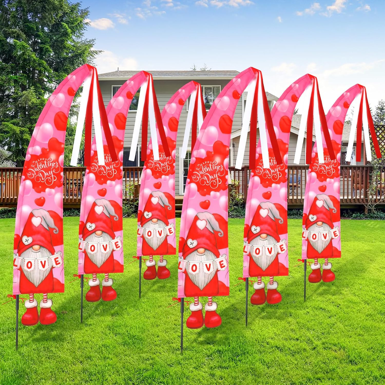 Preboun 6 Pcs Outdoor Happy Valentine's Day Flags 5 ft