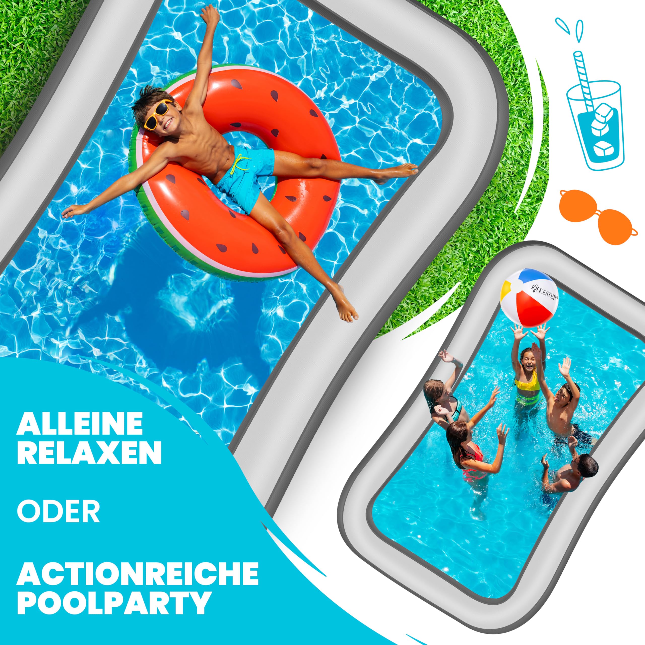 KESSER Aufblasbarer Pool Familienpool 240x142x56 cm 613 Liter Planschbecken inkl. Flickzeug & Ball