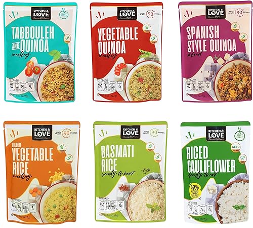 Peaceful Squirrel Variety, Kitchen & Love - Bolsas de arroz listas para comer, variedad de 7 sabores, paquete de 7, sin OMG, sin gluten ni lácteos,