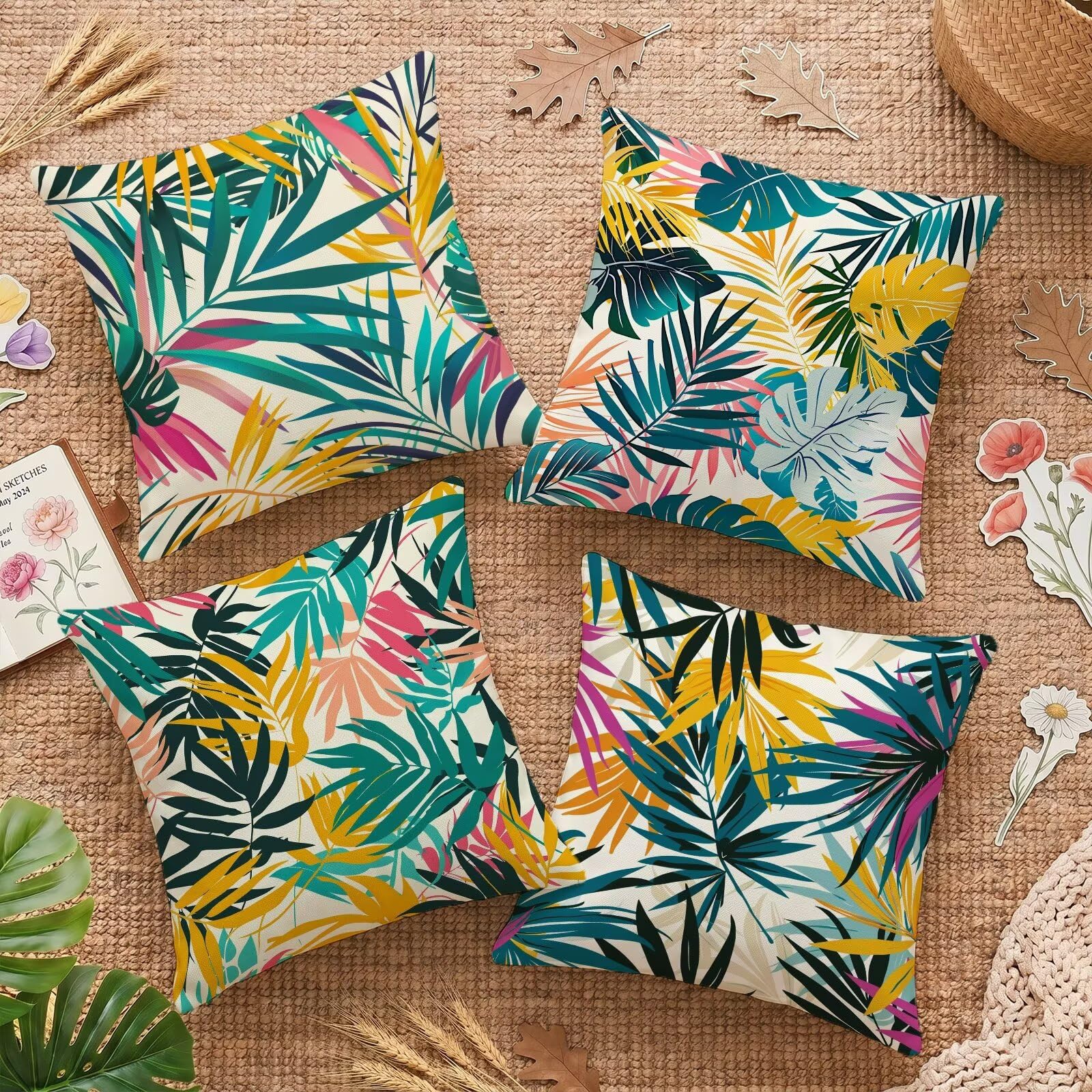 Housses de coussin 45x45 cm en velours imperméable pour salon de jardin et canapé