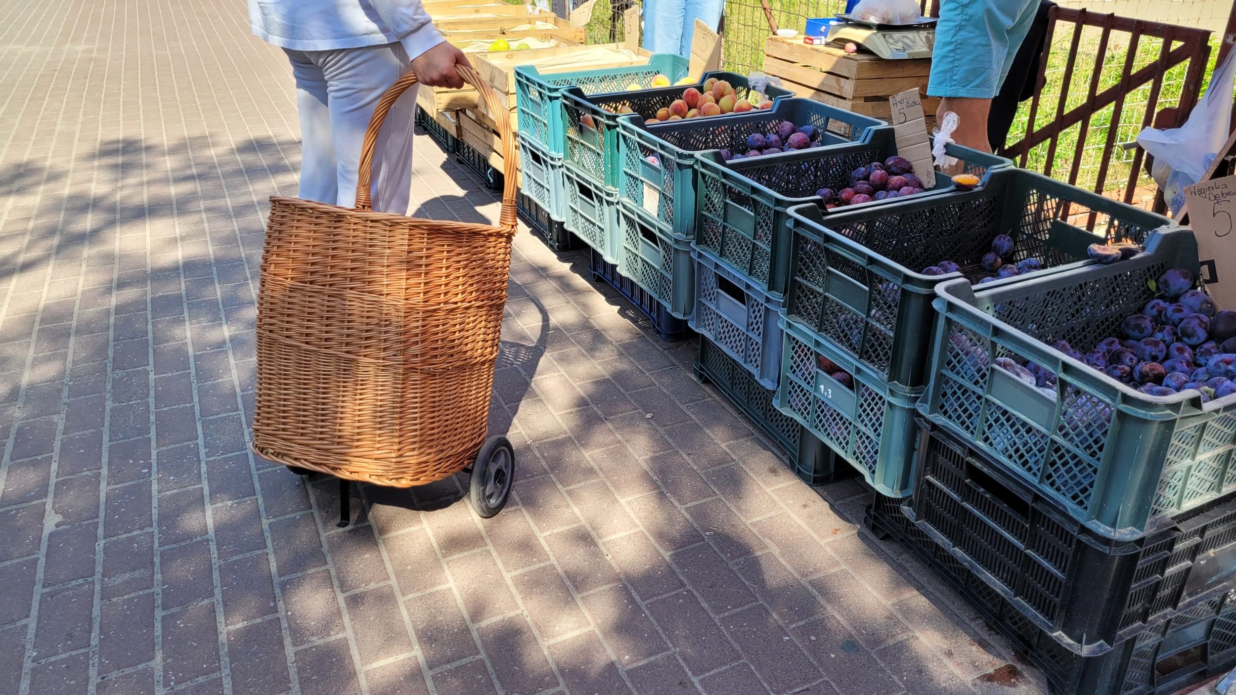 Carrello per la spesa – Cestino per il trasporto in vimini con ruote per la spesa o per legno – Carrello leggero – Cestino in legno in vimini