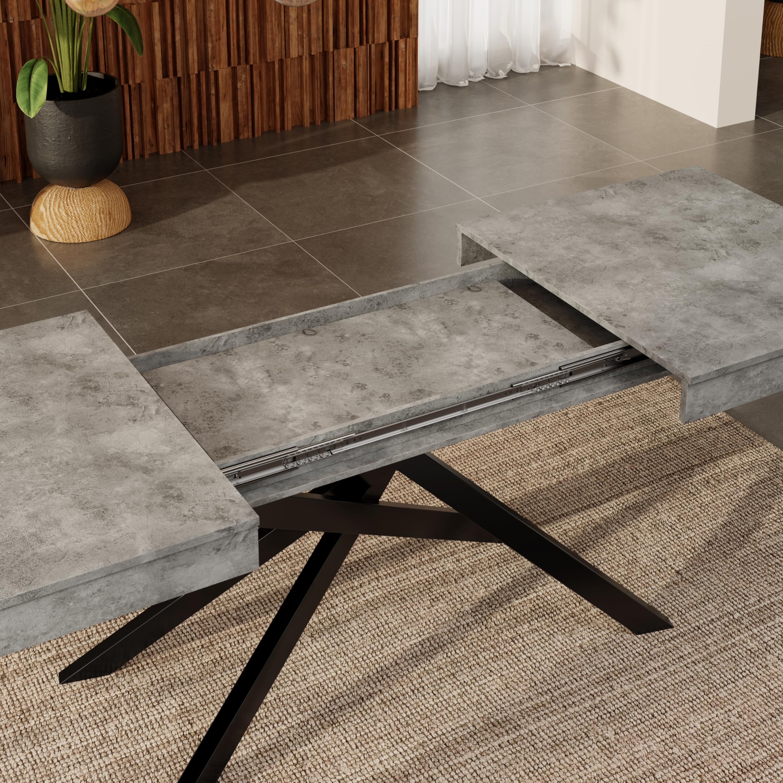 Tavolo da pranzo allungabile, 140/180 x 80 cm, adatto per 6-8 persone, forma destra, tavolo ispessito, gambe in metallo, stile semplice, tavolo per sala da pranzo, cucina, soggiorno (grigio)