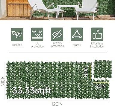 40x120 in (33.5 Sqft) Artificial Ivy Vine Privacy Fence Screen | UV Protection Ivy Vine Leaves Hedge Fence Panel Backdrop for Patio, Balcony, Garden, Backyard Indoor and Outdoor Green Decor