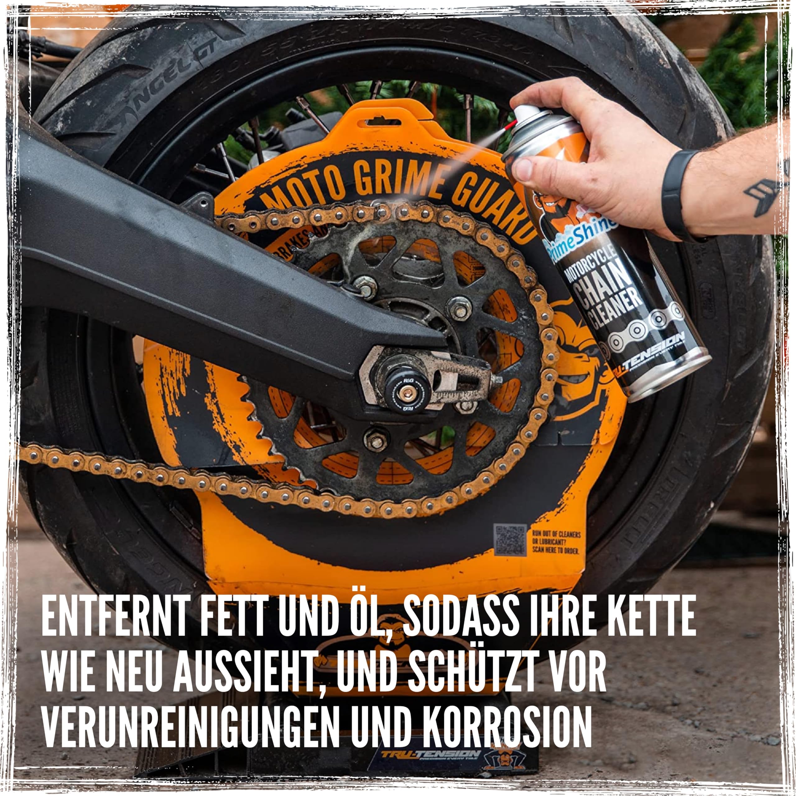 Tru-Tension | Grime Guard für Motorräder Set | Kettenreiniger & Nassschmiermittel | Motorradwerkzeuge & Zubehör