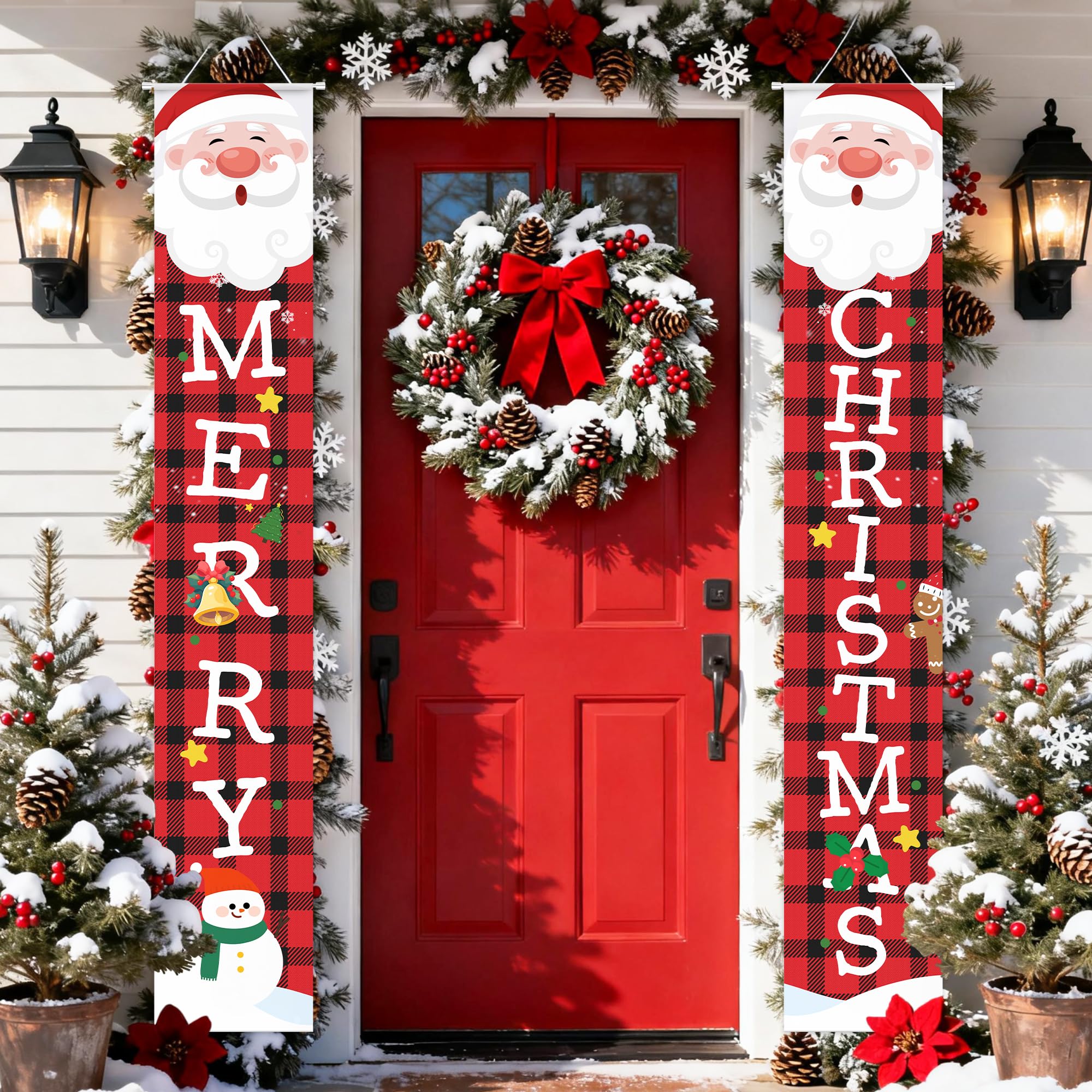 Aumccxz Merry Christmas Porch Banner Hanging Xmas Decorations For Indoors Outdoors Be Merry Winter Christmas Holiday Party Decorations