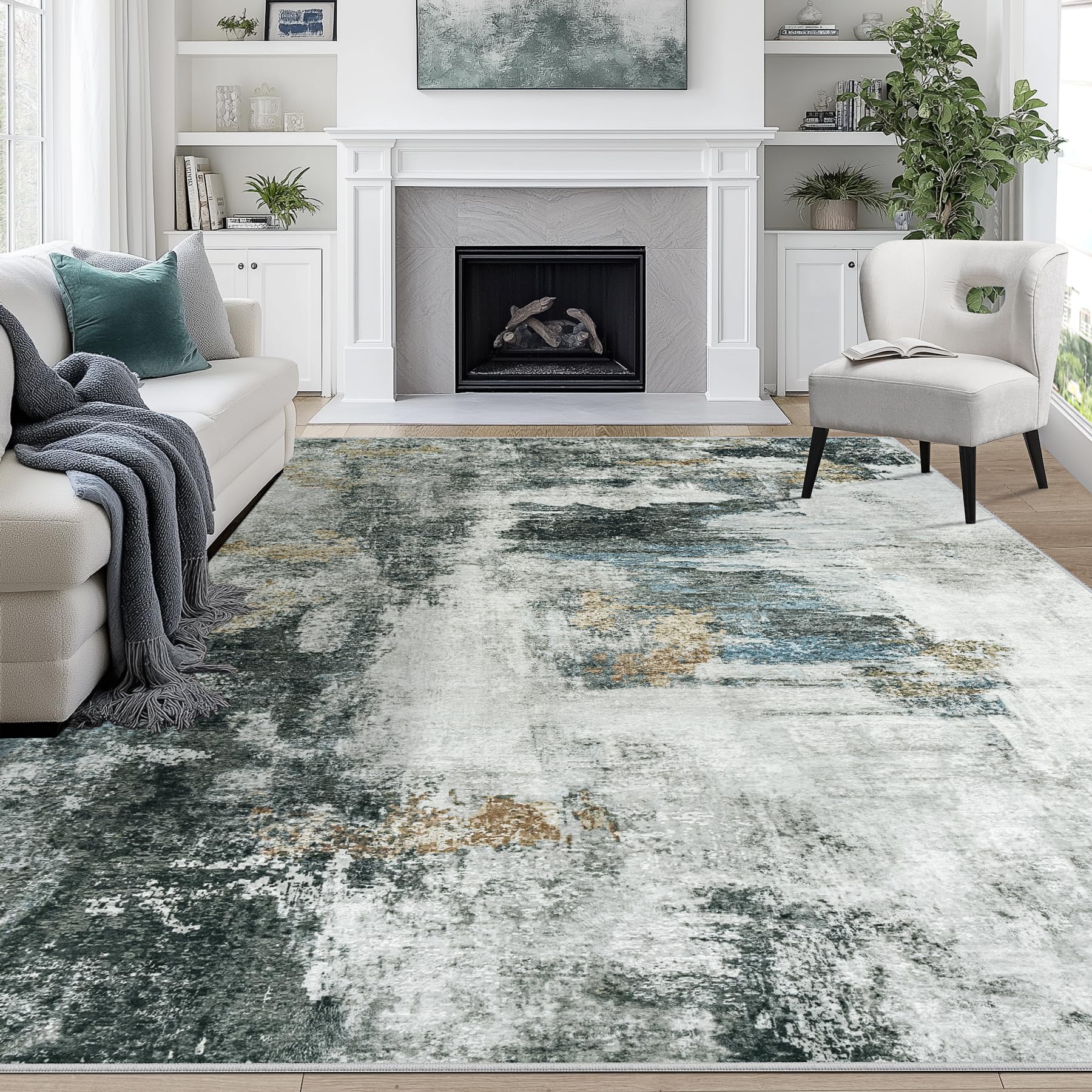 9x12 Area Rugs for Living Room Washable Bedroom Dining Room Black Gold — image 1