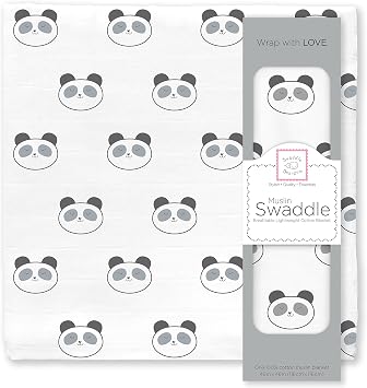 SwaddleDesigns Cotton Muslin Swaddle Blanket, Receiving Blanket for Boys & Girls, Best Shower Gift, 46x46 inches, Black Panda