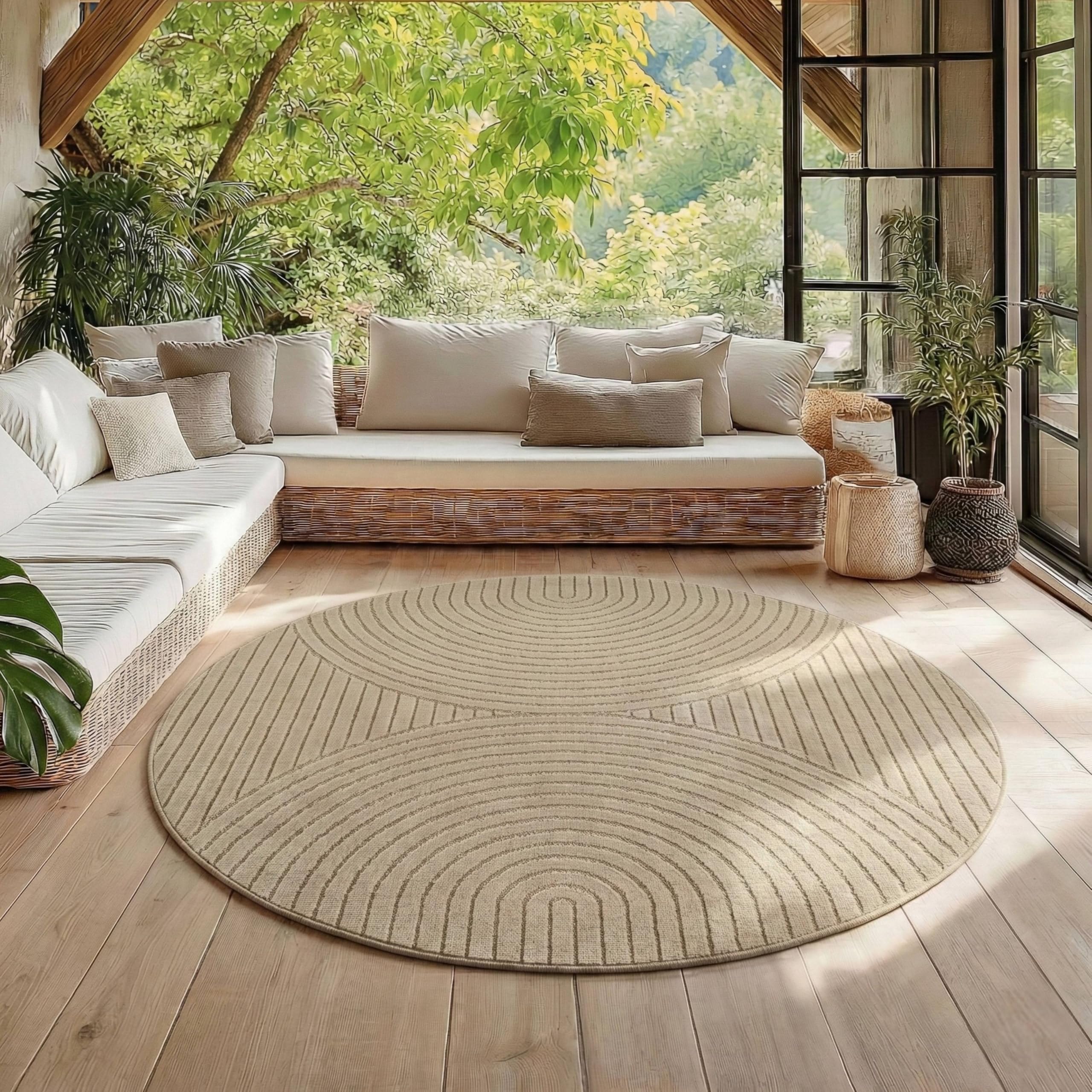 HomebyHome Kurzflor Teppich Wohnzimmer Schlafzimmer 3D Hoch-Tief-Effekt, Skandinavisch Boho Motiv, für Outdoor Bereich geeignet Terrassen oder im Balkon
