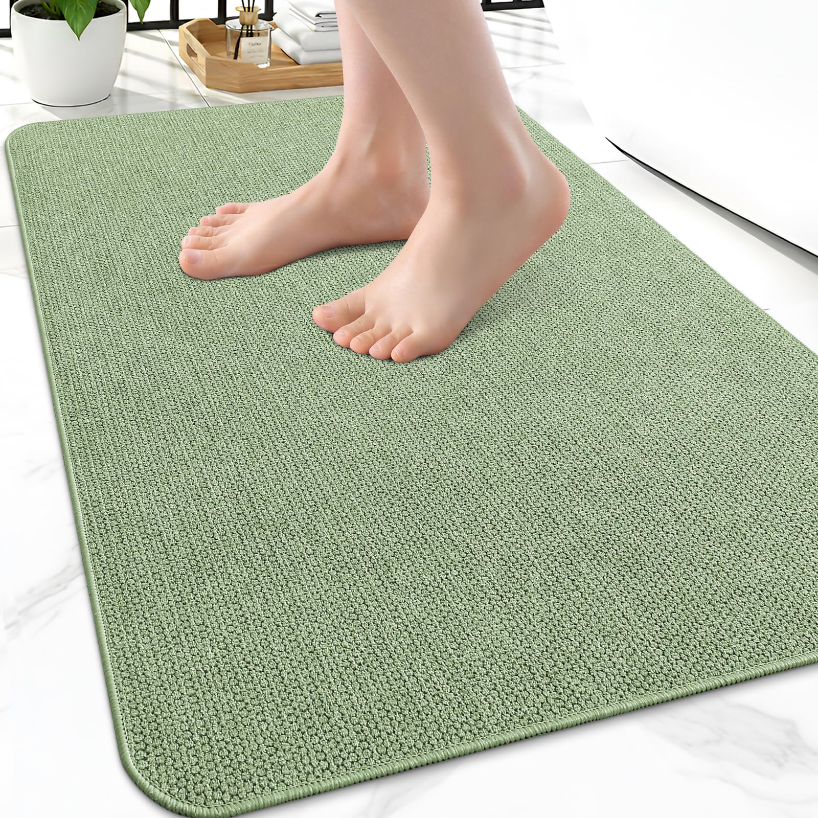 Smiry Ultra Thin Bath Mat 24X16, Non Slip Rubber Washable Bathroom Rugs