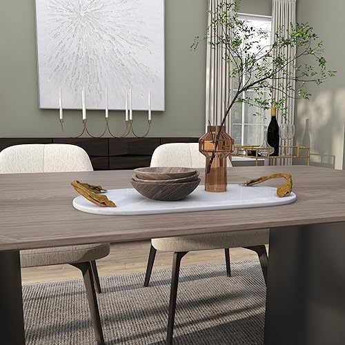 Miniatura 9 de Deco 79 Bandeja ovalada de mármol con asas de hojas trenzadas doradas, 20 x 10 x 2 pulgadas, color blanco