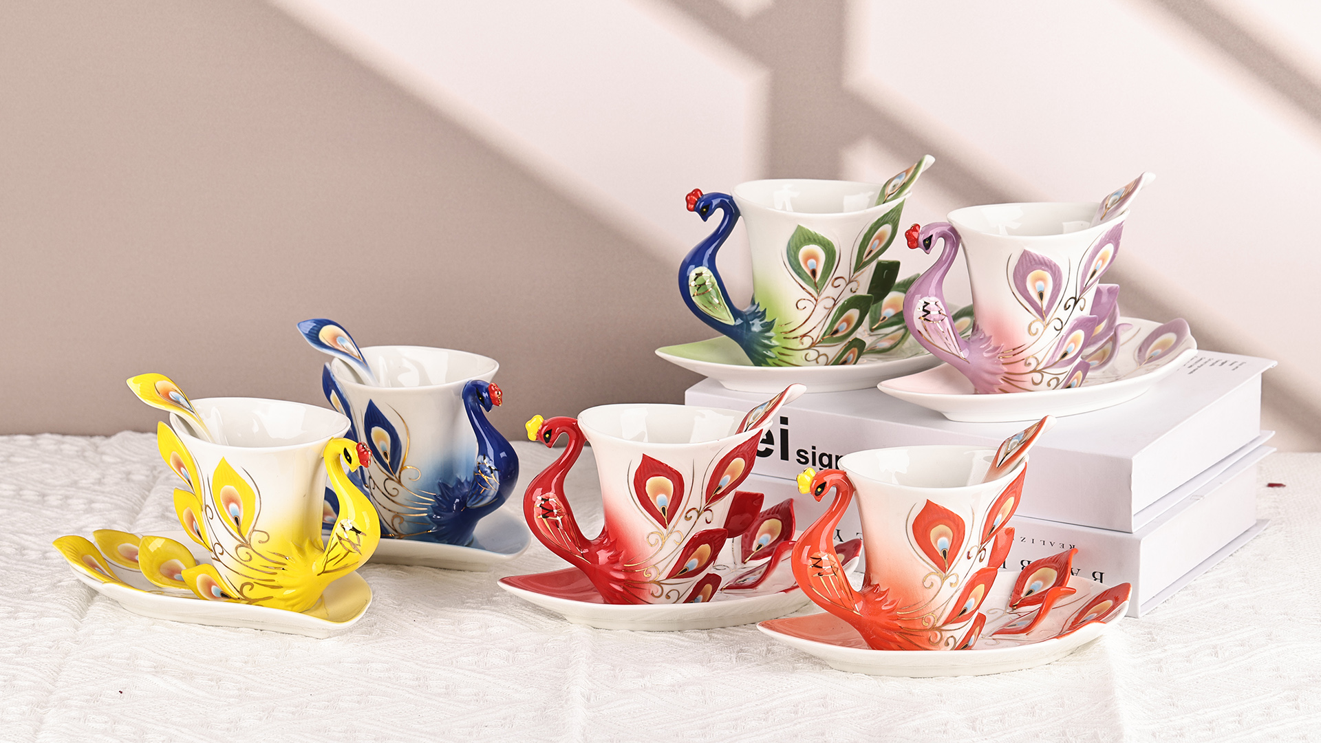 Amazon.com | oliruim Ceramic Teacup Set, Handmade Peacock Design