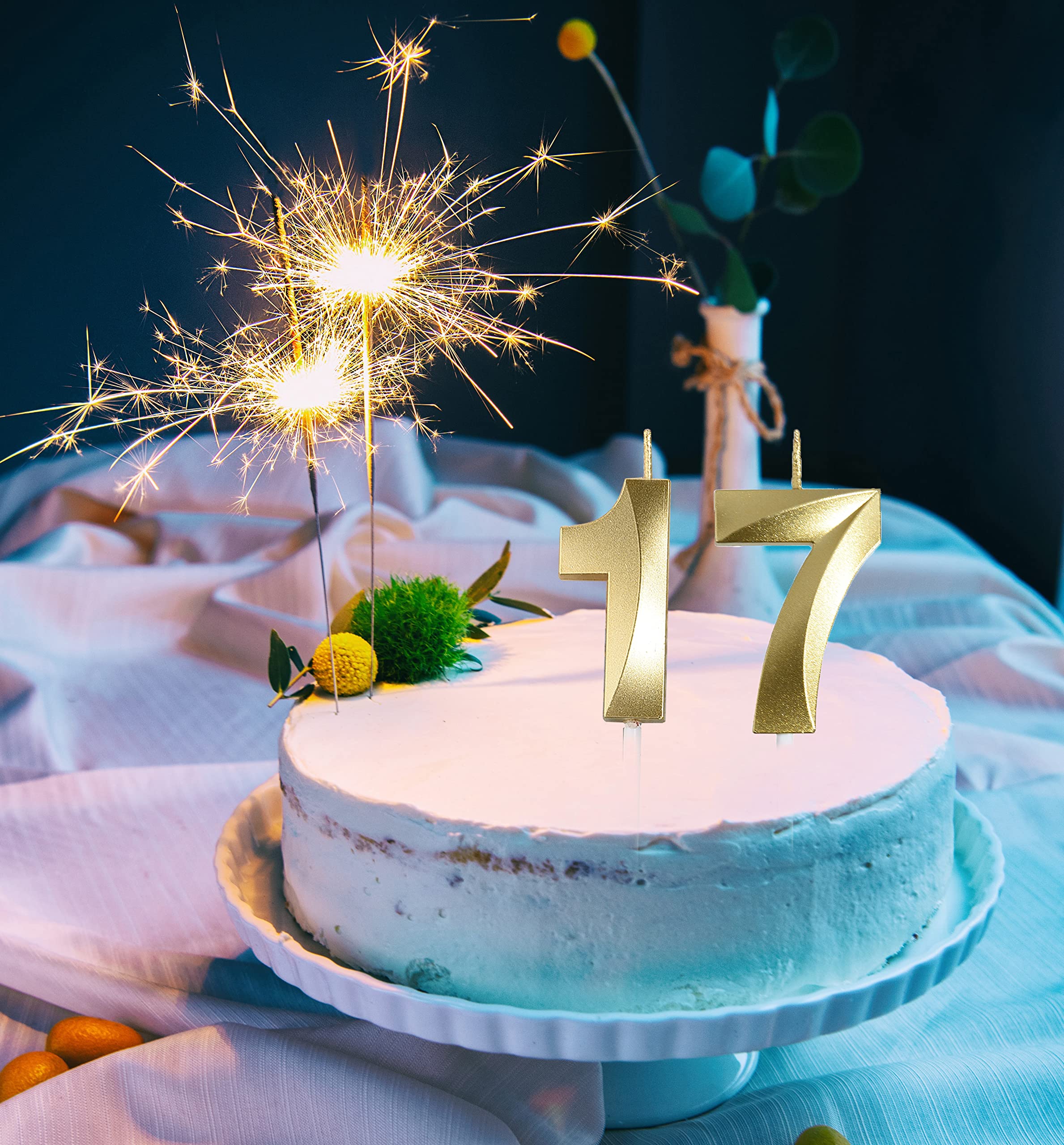 Velas doradas de cumpleaños número 17 y 71, decoración dorada para tartas de cumpleaños y fiestas