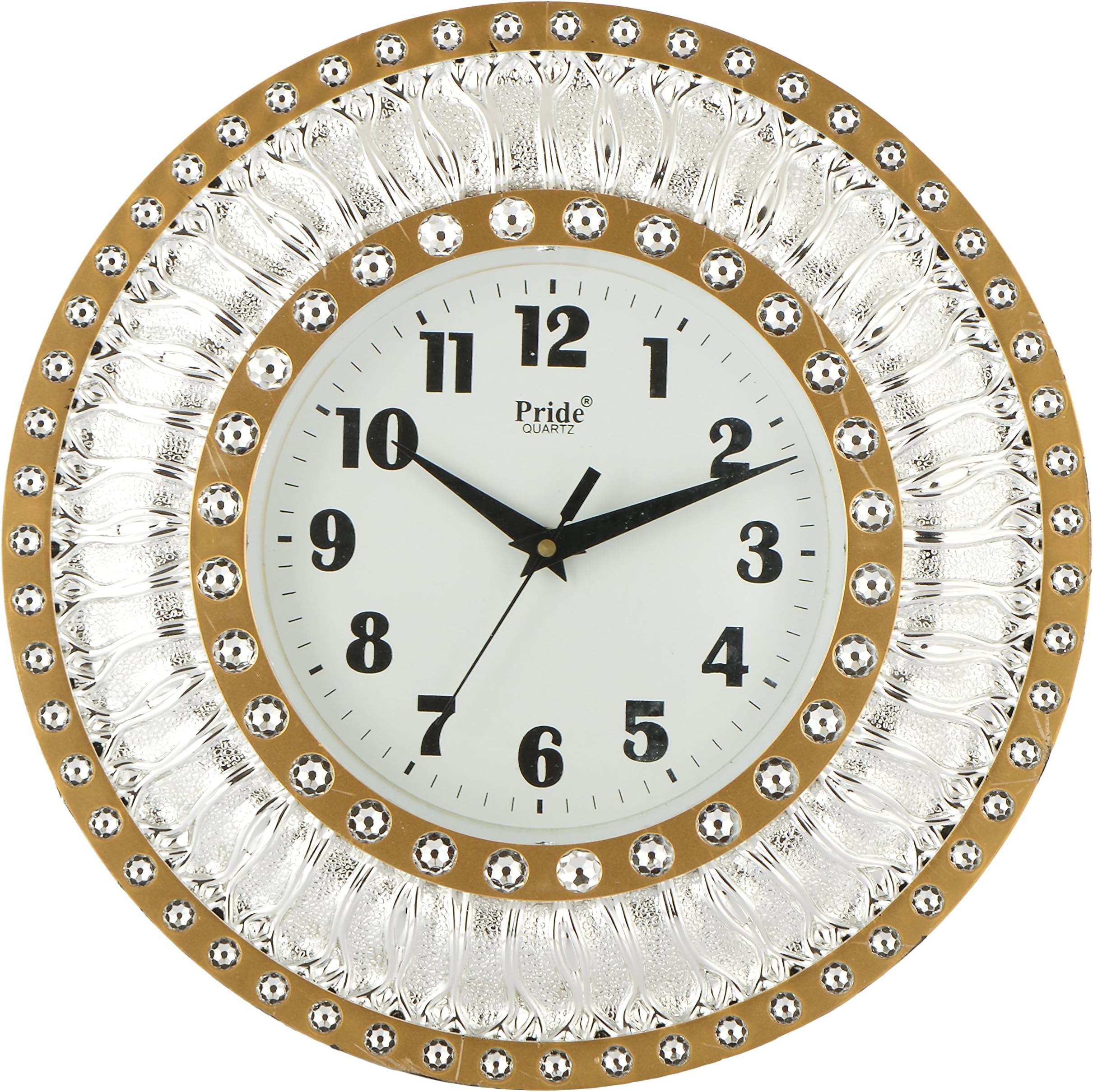 kangroo Plastic Abstract Wall Clock (30 x 5 x 30 cm, Gold & Silver)