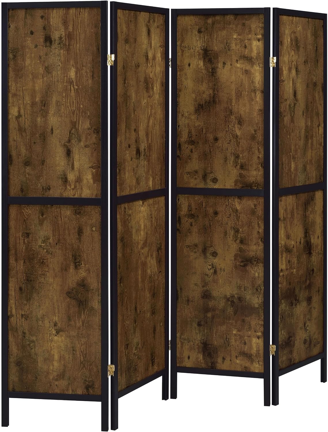 Pemberly Row Farmhouse Wood 4-Panel Room Divider, Antique Nutmeg Finish, MDF and Pine Construction, Clean Lines, Rustic Modern Folding Screen for Bedroom or Living Room Decor