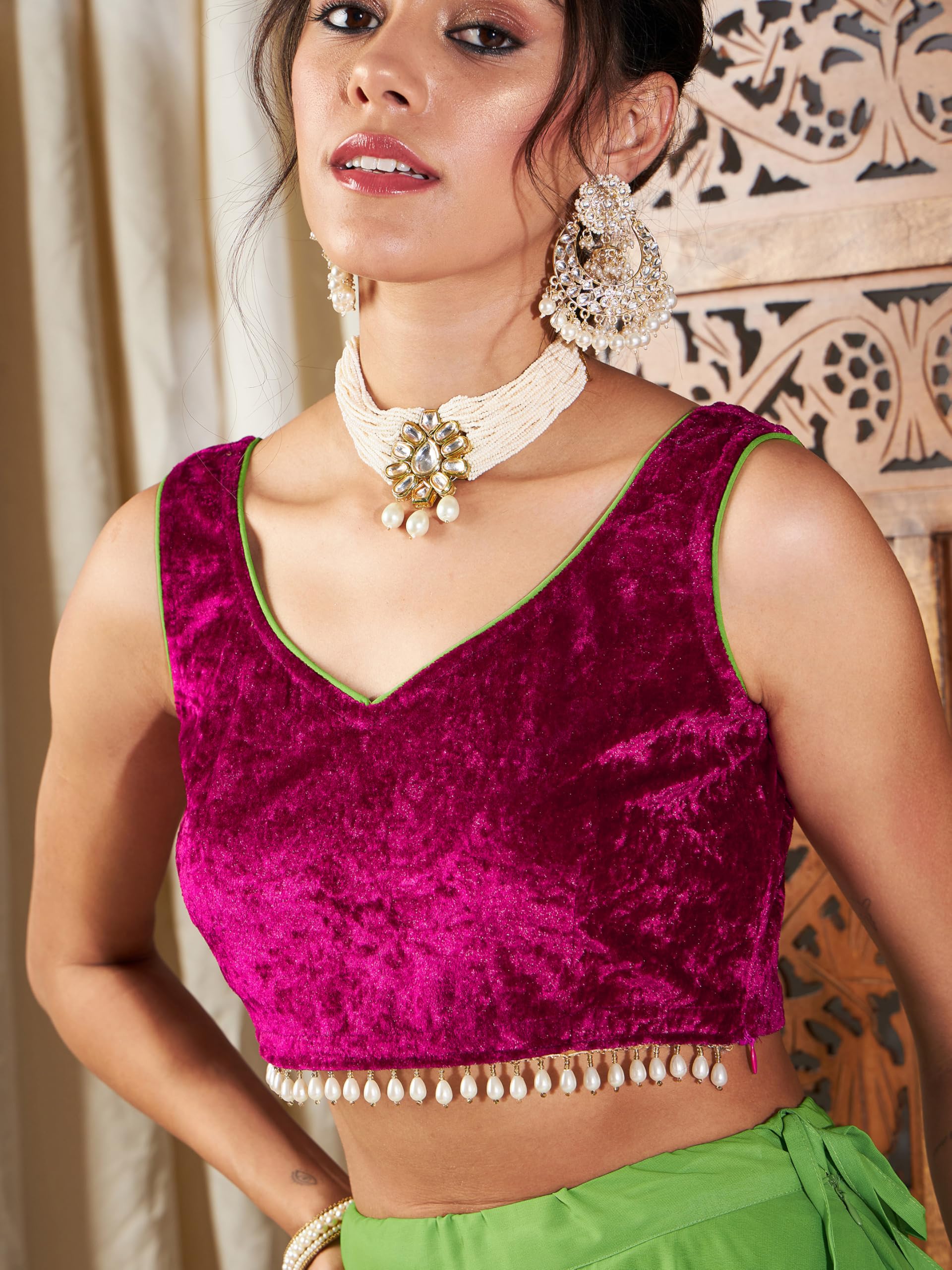 Shae by SASSAFRAS Fuchsia Velvet Sleeveless Crop Top 2