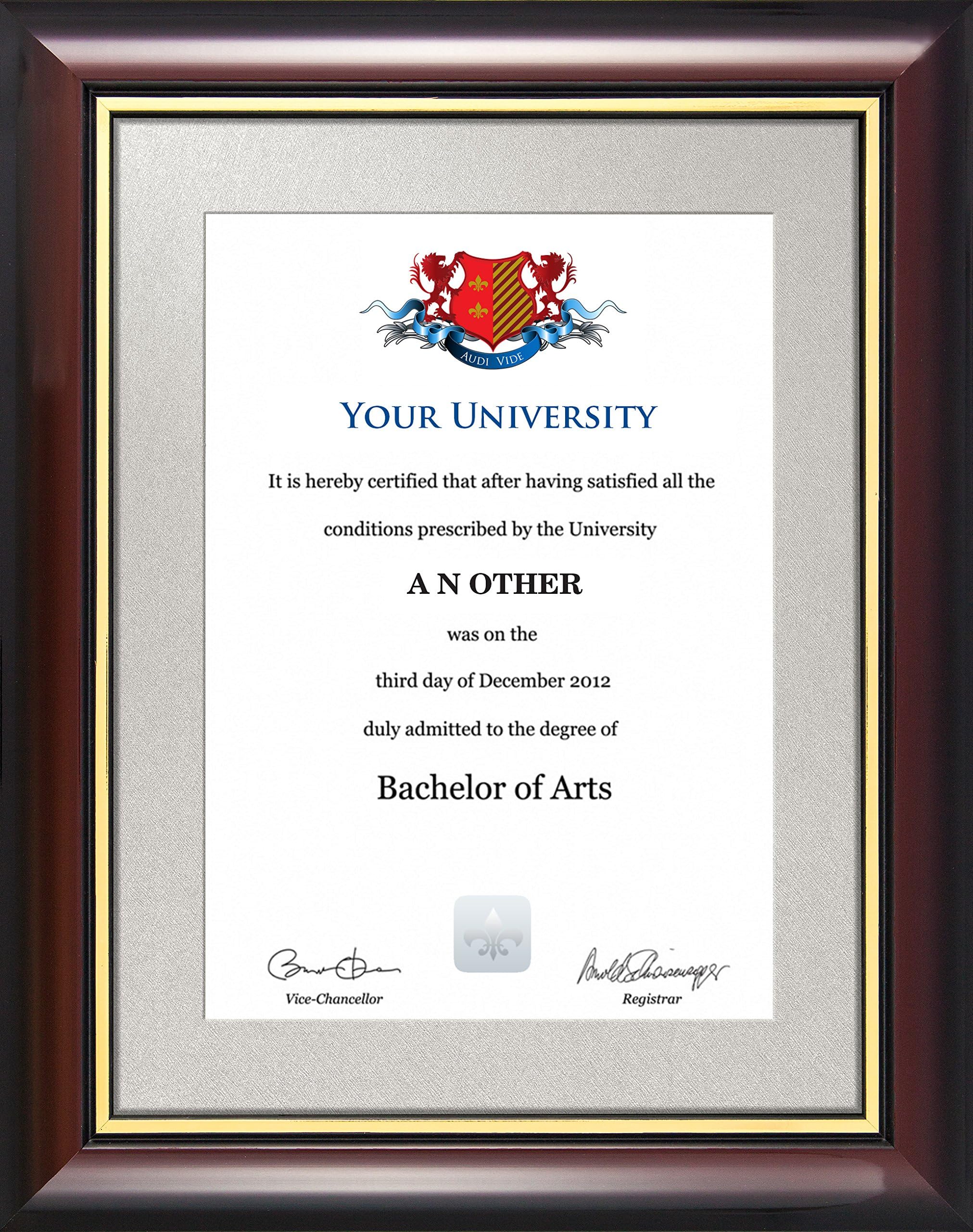 Graduation Certificate Frame - Traditional Wood Style with Glass Front, A4 Diploma and Document Display Holder (Silver)