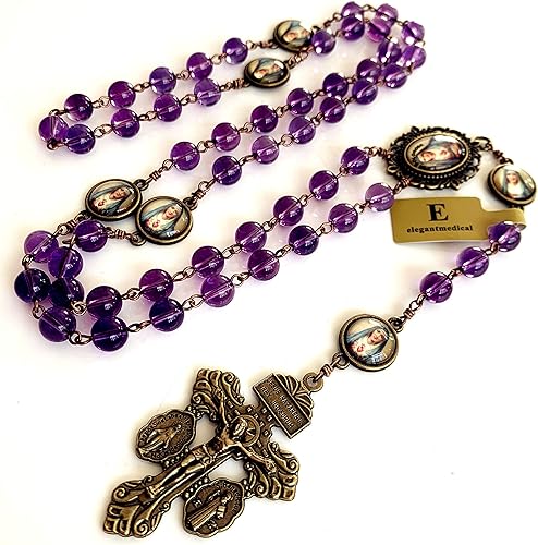 Miniatura 3 de elegantmedical Hanmade Turguoies - Collar con cuentas de oración, rosario católico, bronce, crucifijo, caja de regalo, Ametyst