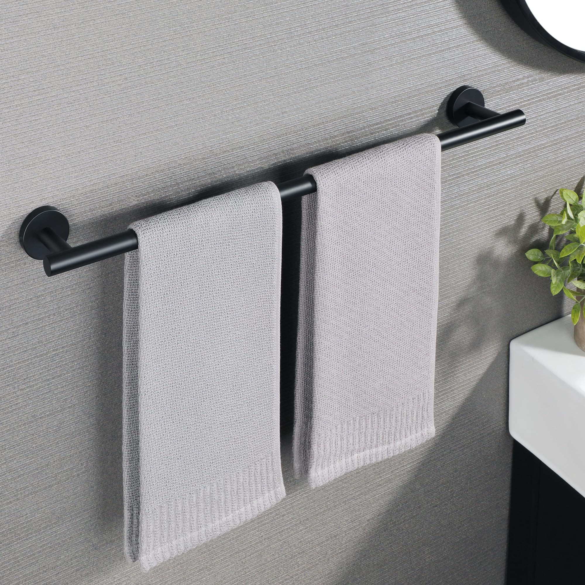 SAYAYO Black Towel Rack for Bathroom, 24 Inch Towel Bar Towel Rod Towel Holder Wall Mount SUS304 Stainless Steel