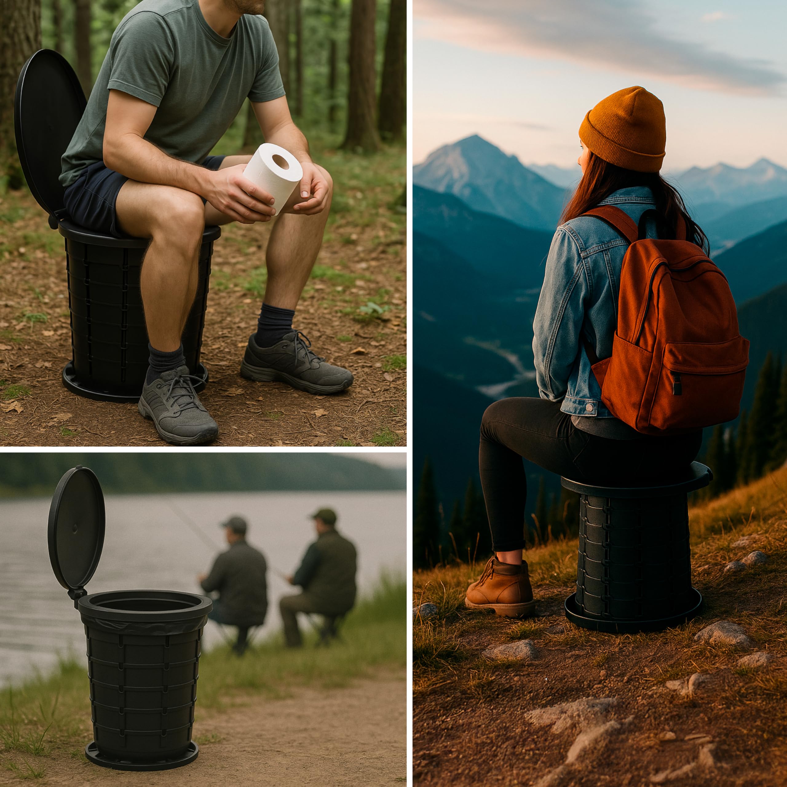CAMRY Camping Toiletten, WC Tragbare, Faltbare Mobile Toilette, Tourist, Reisen, Wald, Angeln, 3in1 Abfalleimer, Toilette, Hocker, Campingstuhl