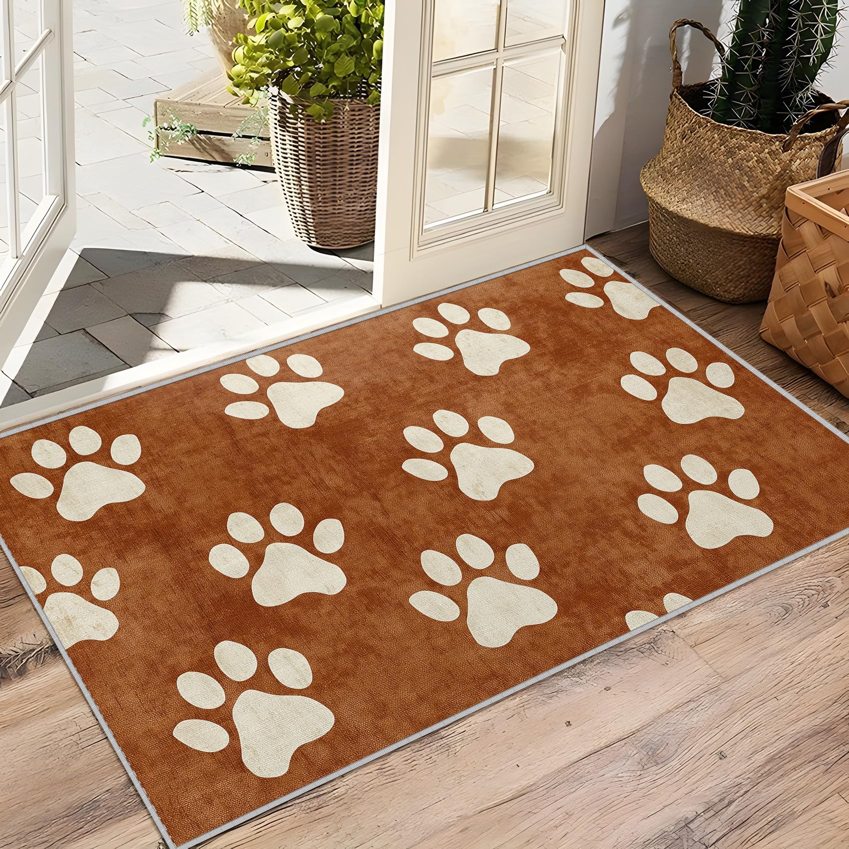 Hundepfoten Deko, Hunde Beige Braun Teppich 100x150 Kurzflor, Teppich Wohnzimmer Lustige Welpe, Weich rutschfest Waschbare Teppiche, Bettvorleger Schlafzimmer Kinderzimmer
