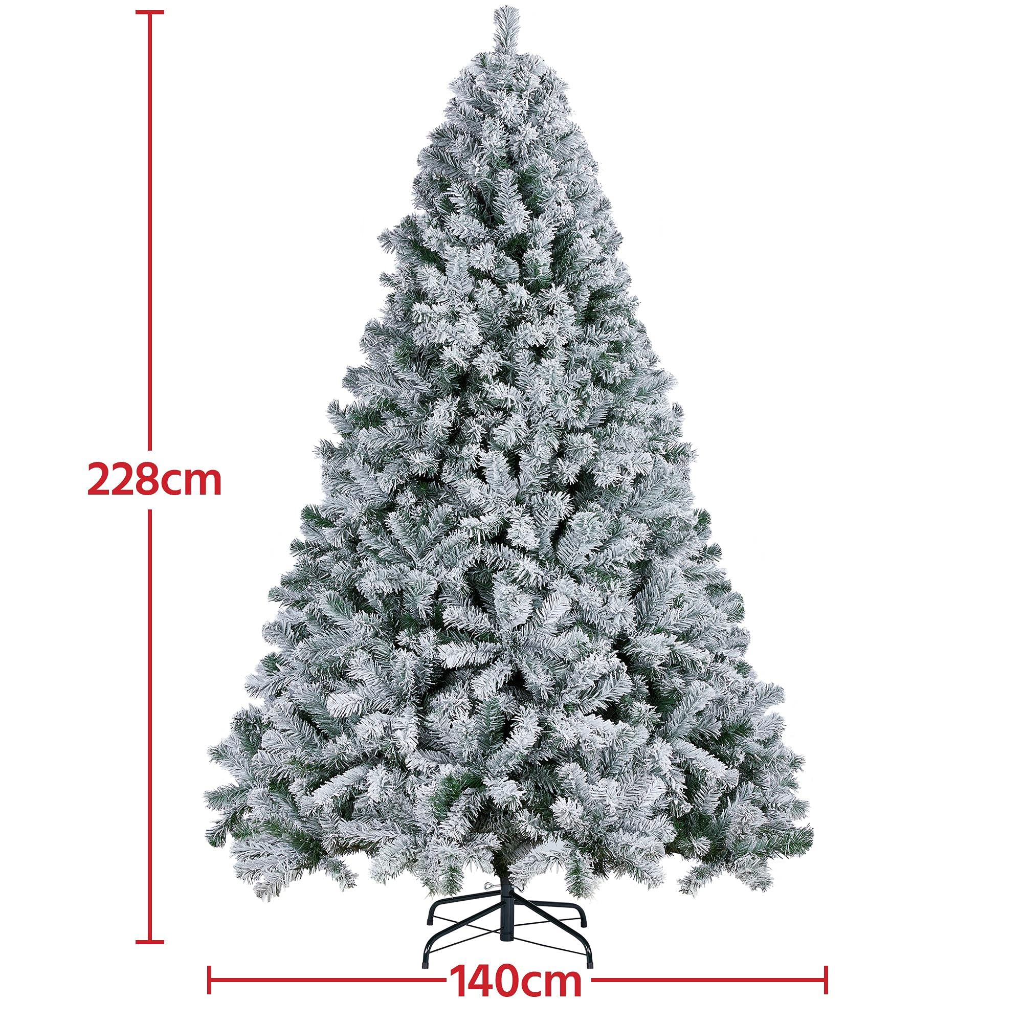 Yaheetech Albero di Natale Innevato Artificiale 228 cm Effetto Realistico Folto 1284 Rami con Supporto in Metallo Pieghevole Decorazioni Nataliaze Bianco