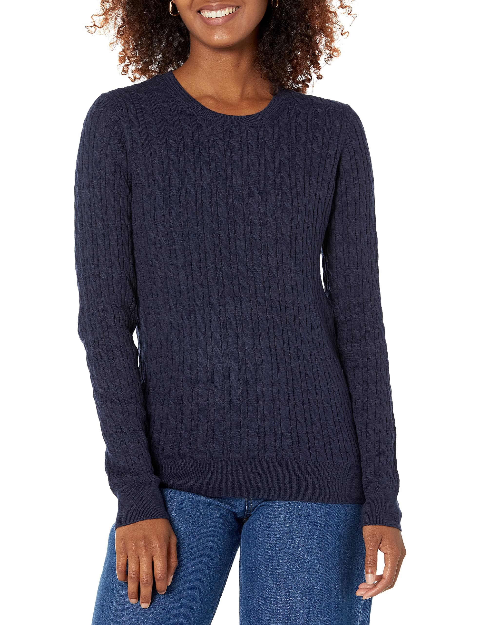 Amazon Essentials Damen Leichter Langarm-Pullover Mit Rundhalsausschnitt Mit Zopfmuster (Erhältlich In Übergröße)