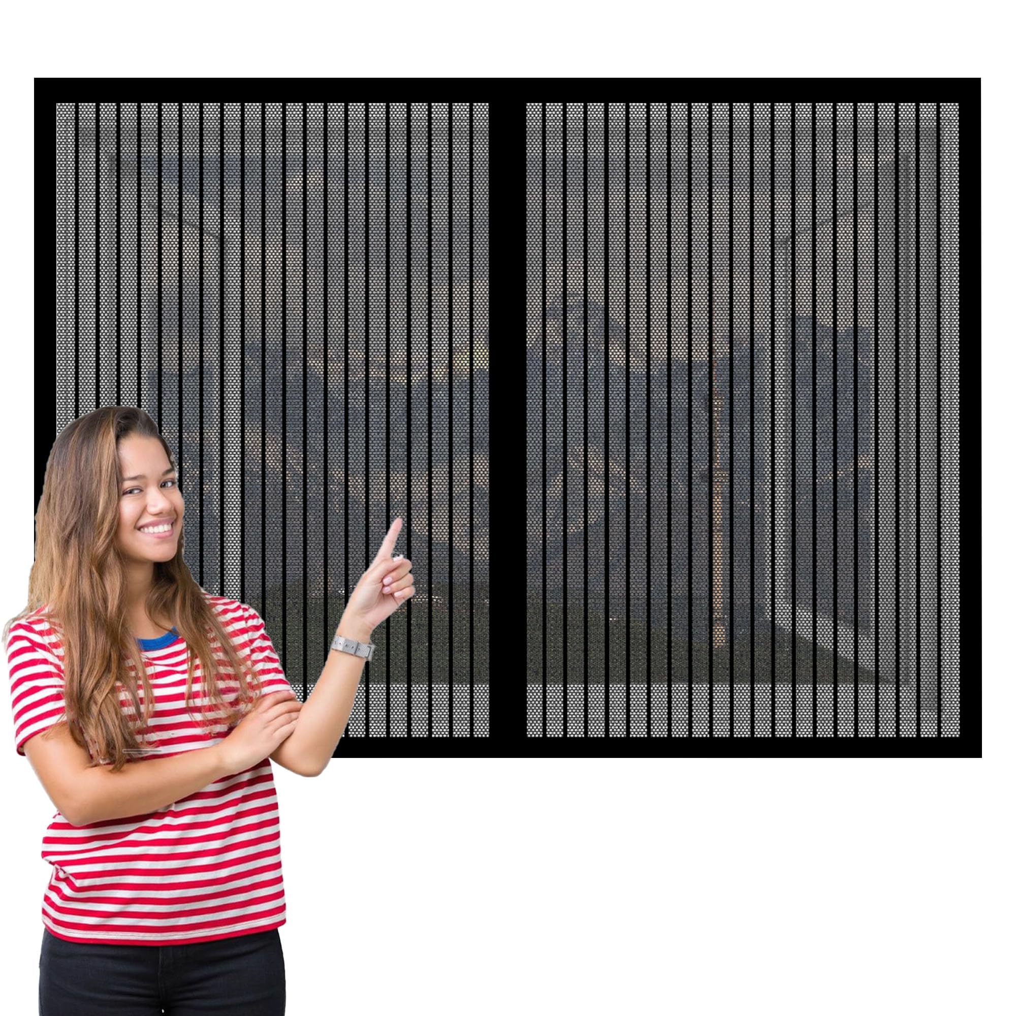 Magnetic Window Screen for Cats 137 x 122 cm Magnetic Fly Screen Door Without Drilling Lets Fresh Air in for Balcony Children's Room Window, Black