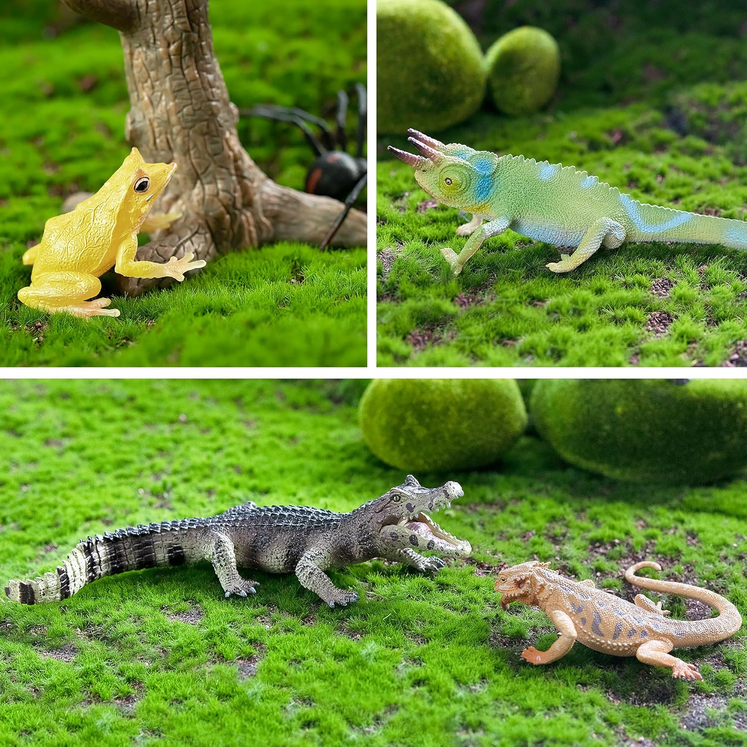 Toymany Reptile Animal Figurine Toys Set, 12 PCS Halloween Desert Amphibians Animal Figures with Komodo Dragon Lizard Snake Chameleon Rainforest Cold Blooded Animals Figures Party Favor for Kids