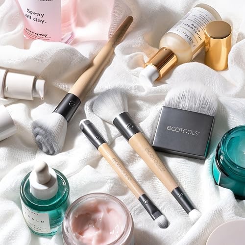 Miniatura 4 de EcoTools Kit de brochas de maquillaje Love Your Skin con aplicador plano, rodillo debajo de los ojos, barrido de contacto, polvo remolinado, base de