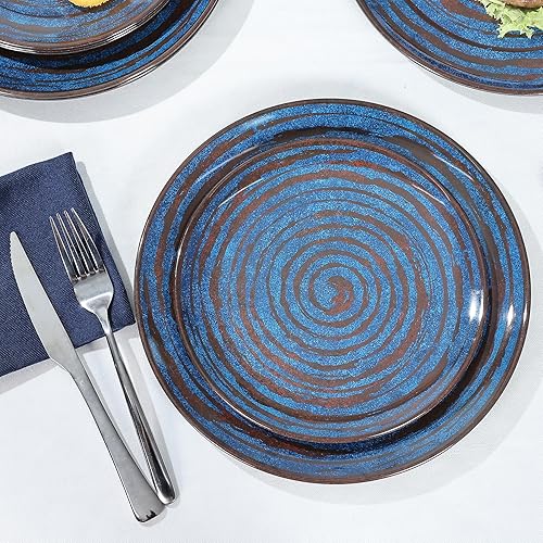 Miniatura 5 de Juego de vajilla de melamina Yummost, juego de 12 piezas de platos y cuencos, juego de platos de plástico azul con rosca, servicio para 4, sin BPA,