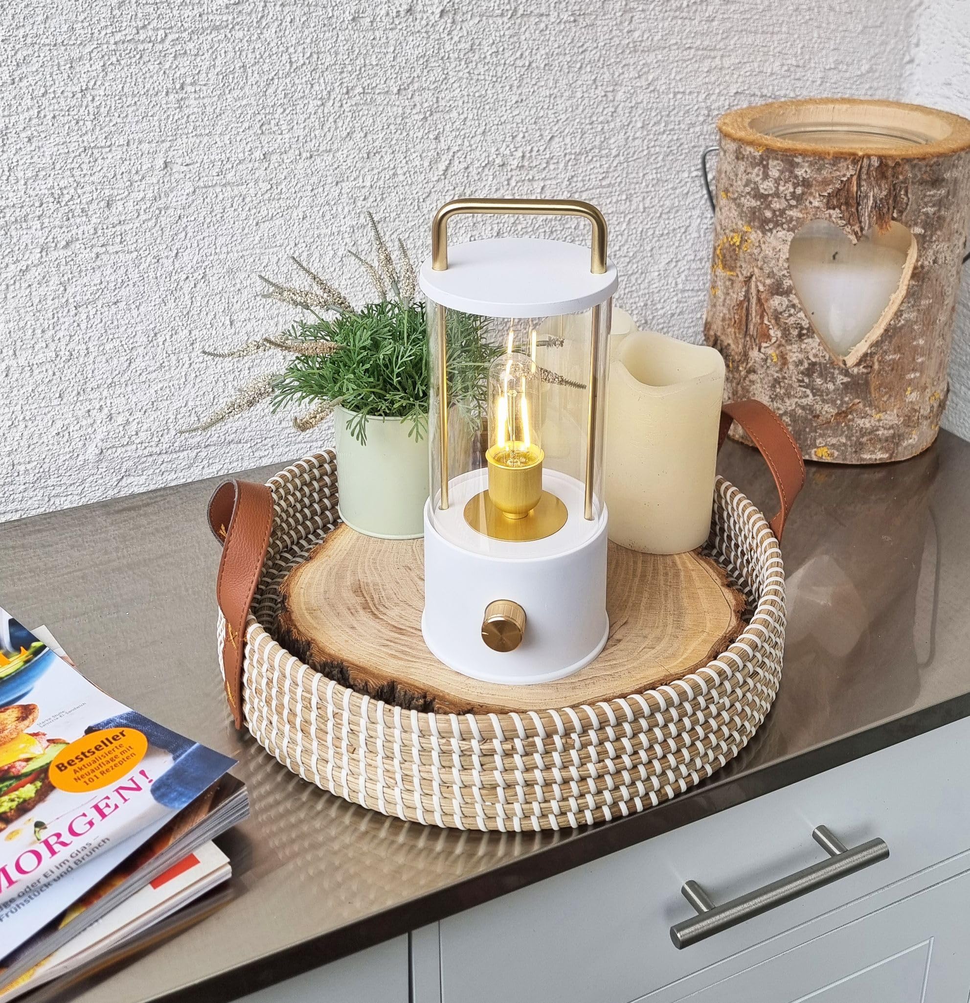Coen Bakker Lampada da tavolo a LED dimmerabile, IP44, con USB, luce bianca calda, per interni ed esterni, 15 x 11 cm, colore: Bianco