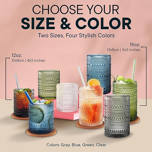Miniatura 4 de Juego de 12 vasos con diseño de hobnail de 12 onzas  Cristalería vintage en relieve, vasos texturizados para agua, cerveza, cócteles, cócteles sin