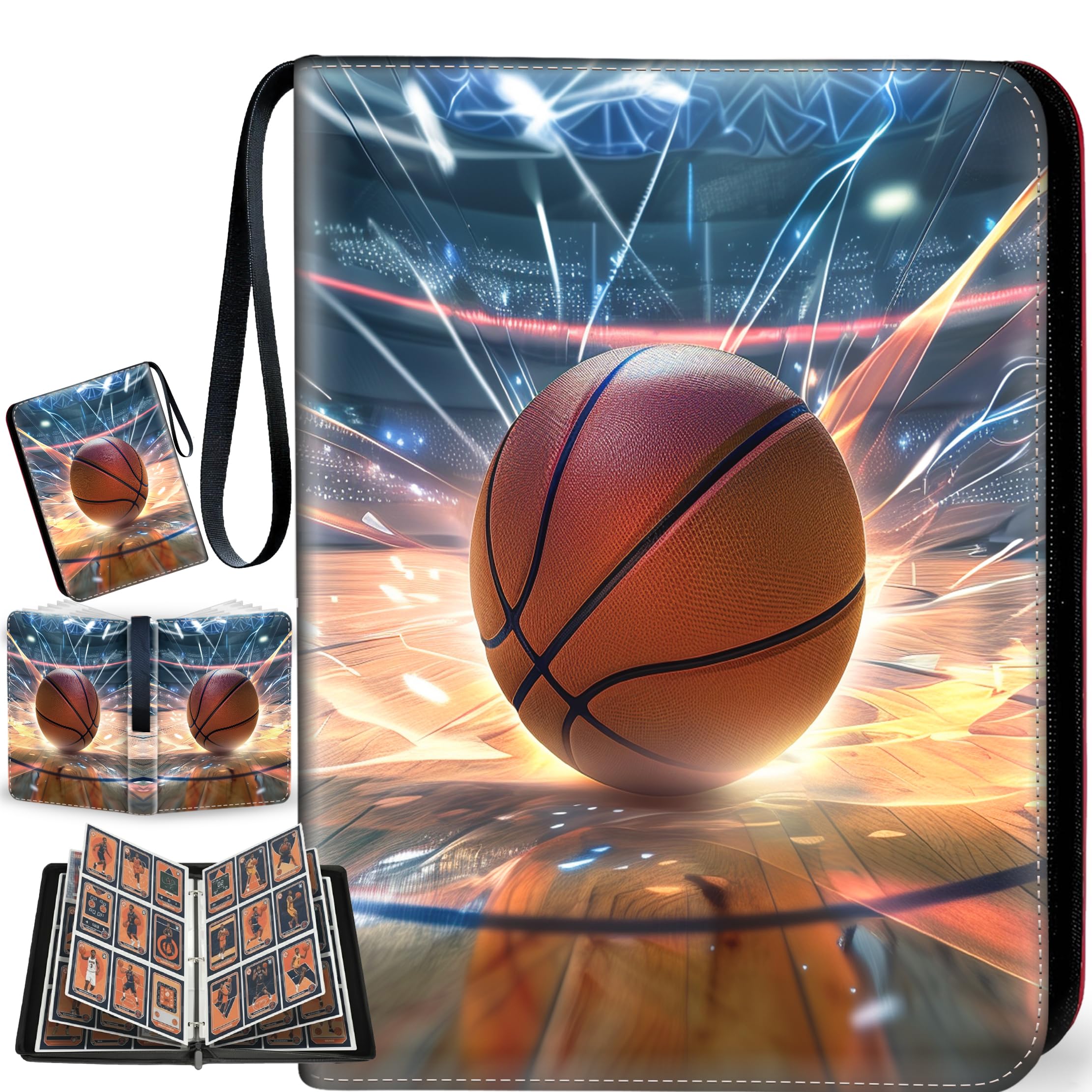 XS02 Classeur pour cartes de basket-ball avec pochettes, 9 poches, protecteur de cartes portable avec fermeture éclair, peut contenir 900 cartes avec 50 pochettes amovibles, étui de transport pour