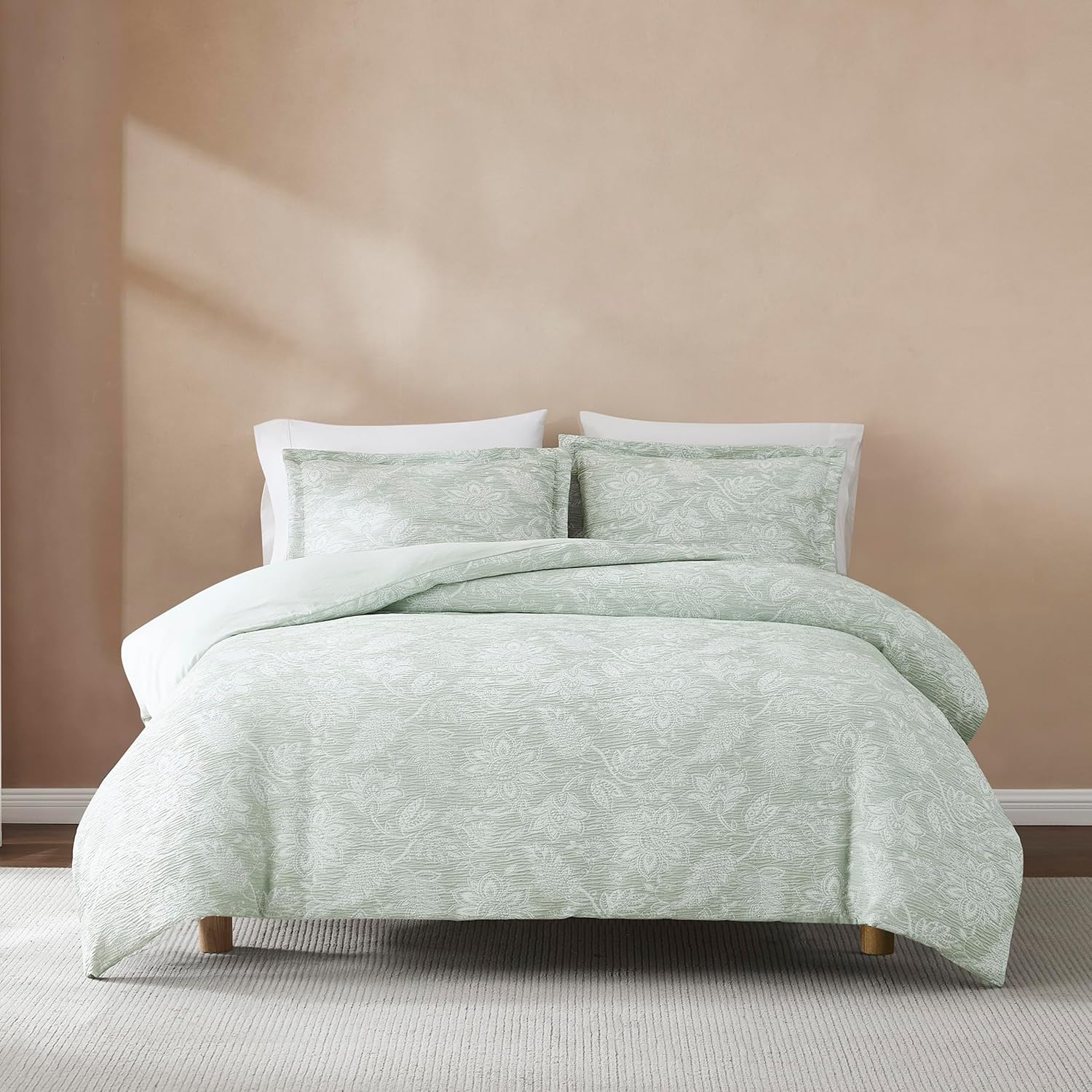 Lush Decor Floral Jacobean Gauze Jacquard Duvet Cover 3 Piece Set King Sage - Floral Duvet - Green Bedding Set - Vintage & Coquette Decor