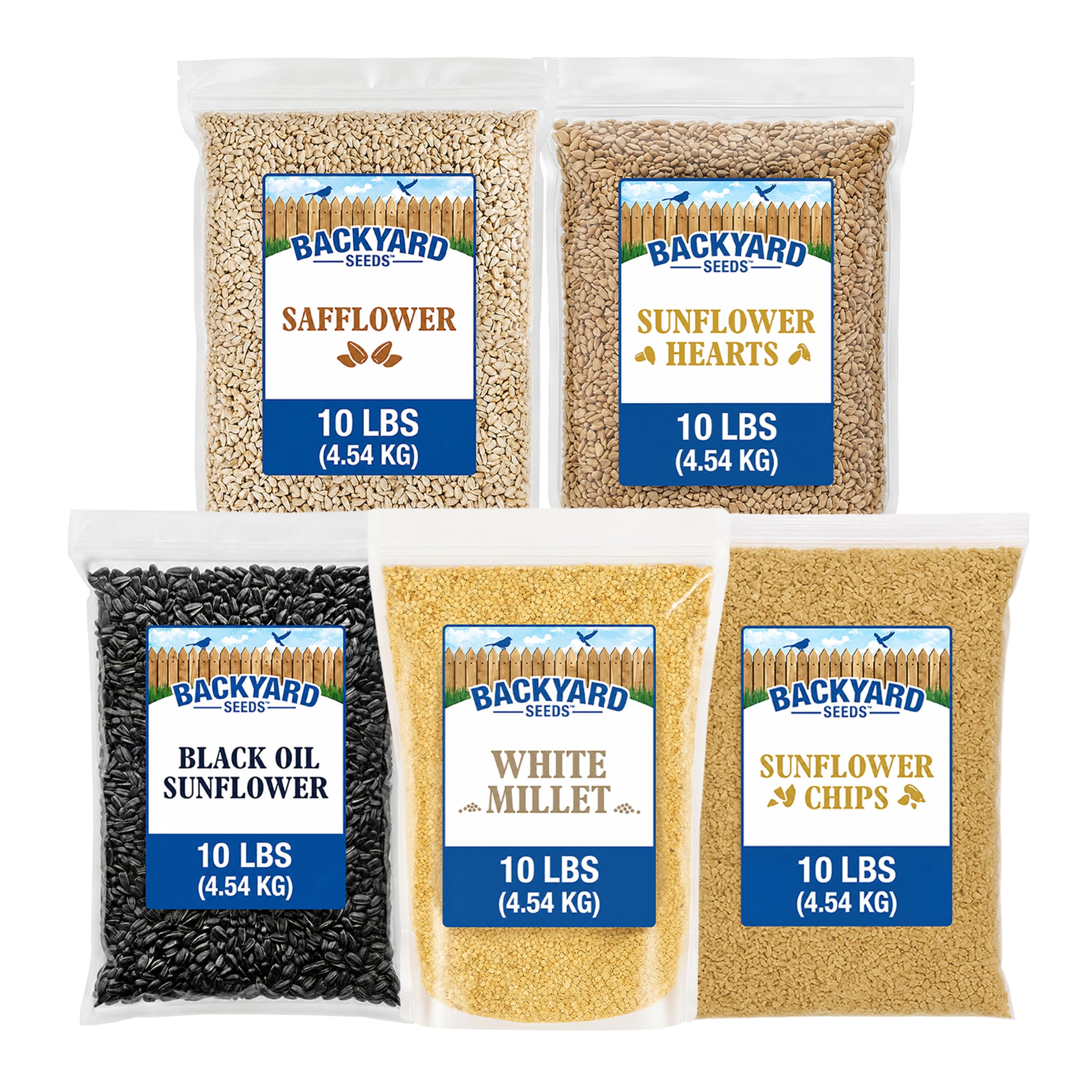 CountryMax Wild Bird Seed Variety Pack 50lb, 5 Premium Seeds, 10lb Each