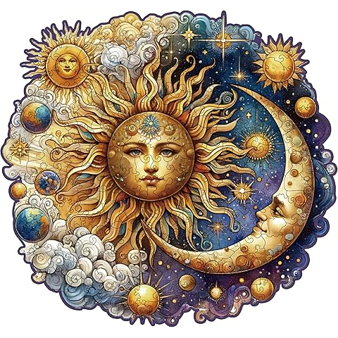 Wooden Puzzles for Adults, Sun and Moon Wood Puzzles 200 Pieces, Irregular Animal S...