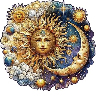 Wooden Puzzle Adults, Sun and Moon Wooden Puzzles 200 Pieces, Unique Animal Shape Wooden Puzzle, Creative Christmas Gifts for Teenagers and Adults, Diamond Painting Set