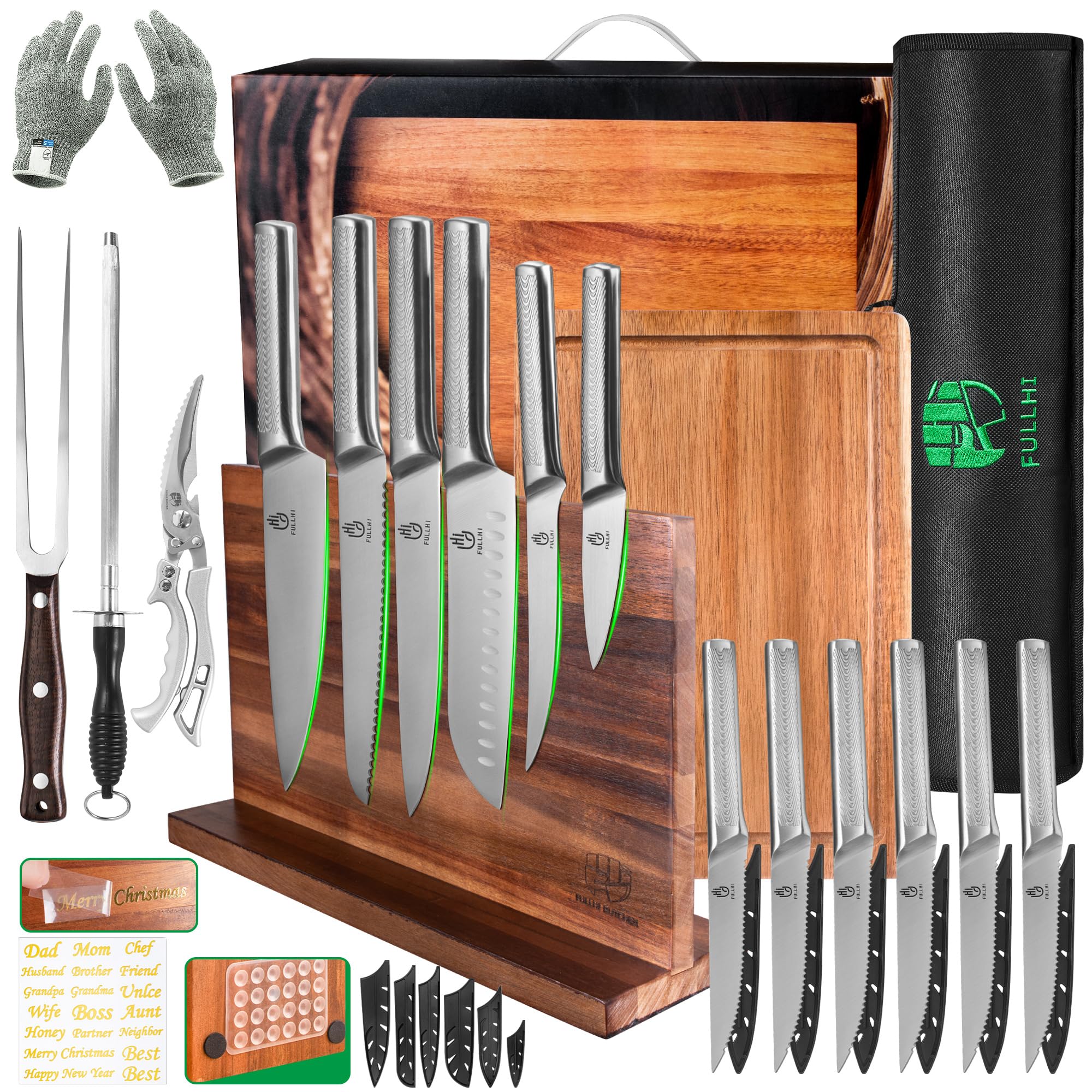 Amazon.com: FULLHI 19pcs Japanese Knife Set with Magnetic Knife