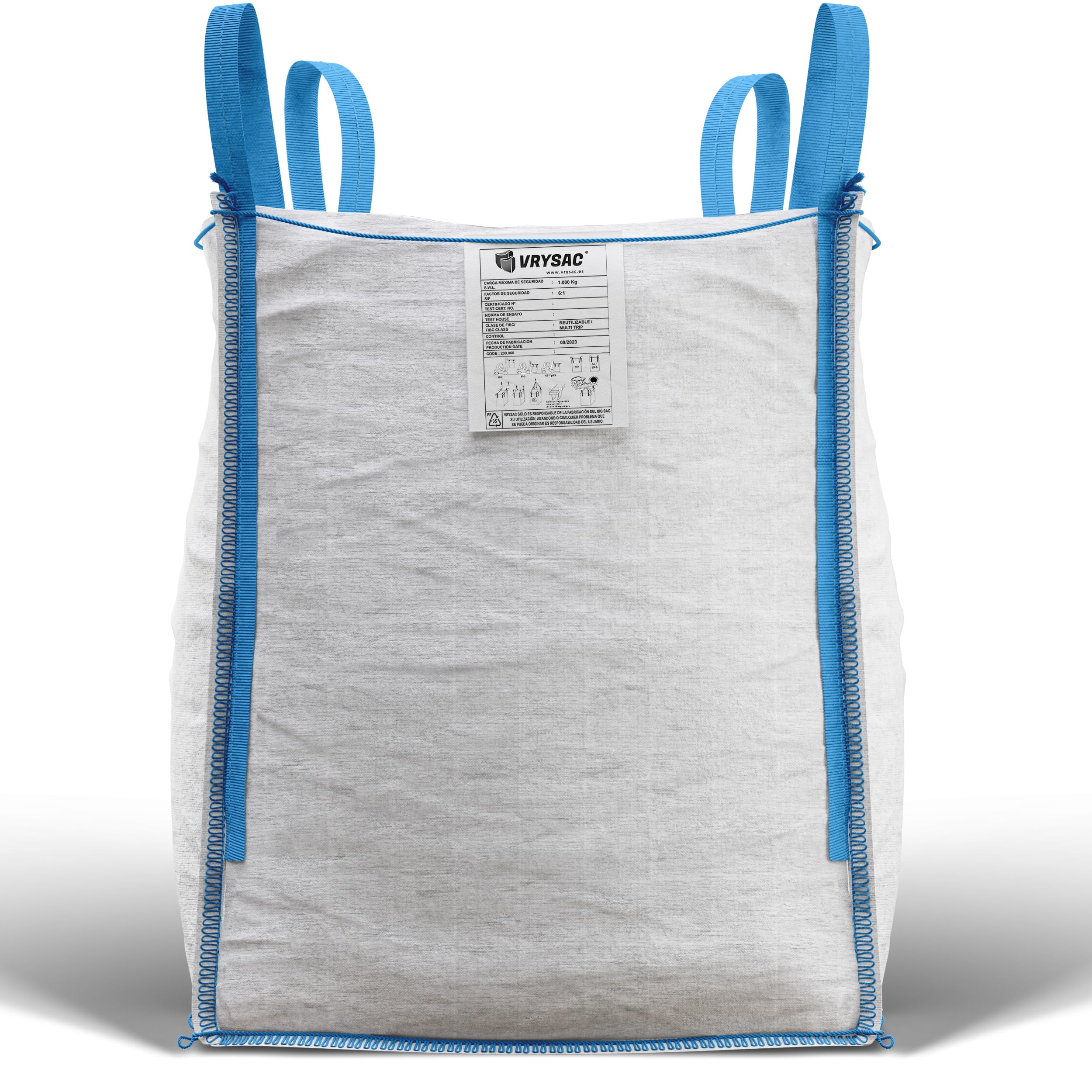 Big Bag 1000 kg, 85 x 85 x 90 cm, 4 handles 40 cm, SF 6:1, construction sack for debris, garden and firewood, pack of 1