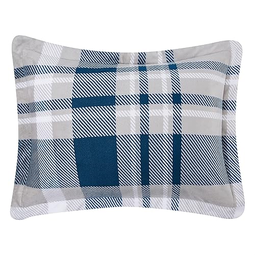 Miniatura 3 de Tienda Basics Juego de cama ultrasuave de 3 piezas de microvisón sherpa, matrimonialqueen, cuadros azul marino