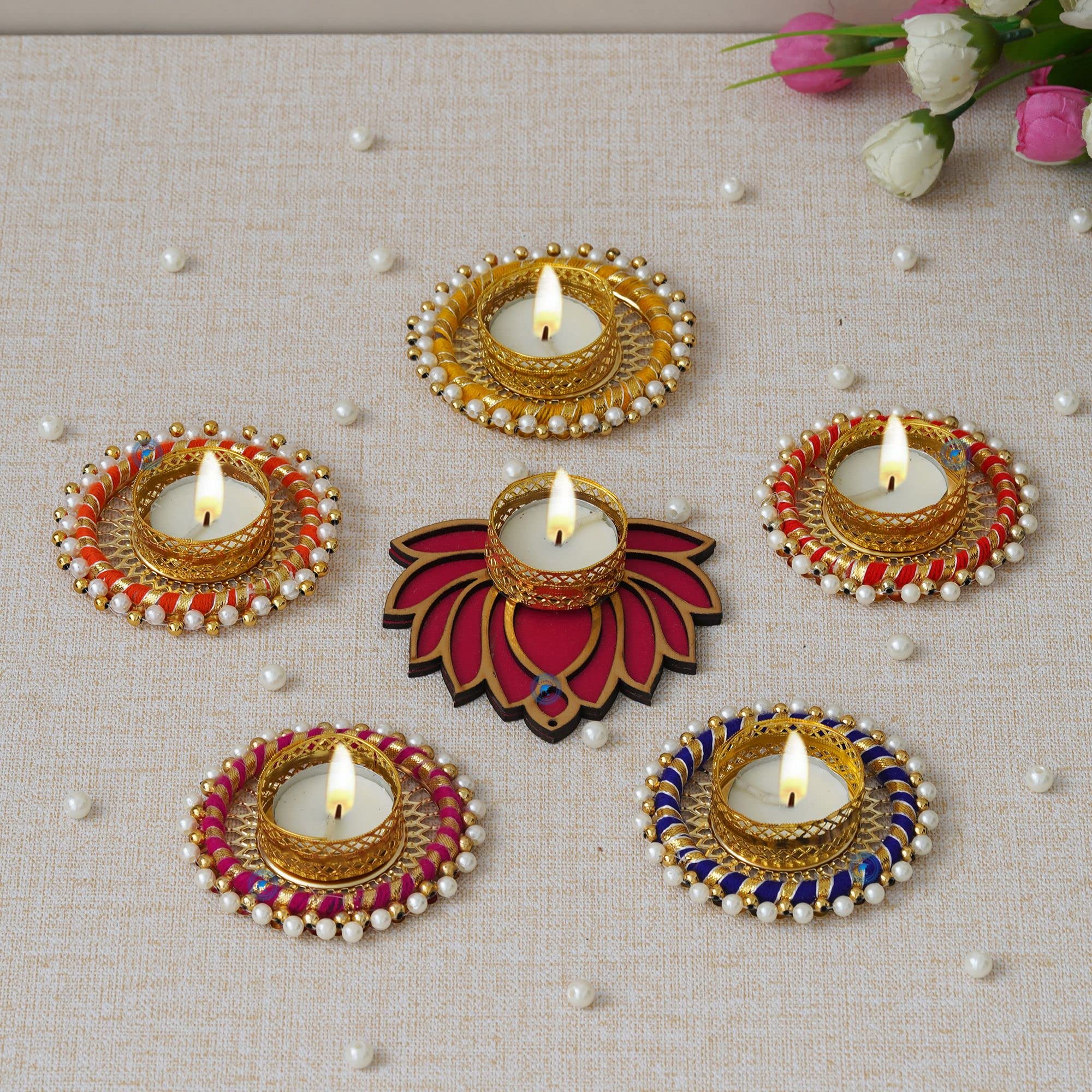 Craftasia Lotus Tea Light Candle Holder | Diwali Lighting Decoration | Rangoli| Diwali Decorative Tealight Candle | Festive Tabletop Decoration Pack of 1 Lotus & 5 Ring Tea Light Holders (B0CHYNGPPH) Amazon Price History, Amazon Price Tracker