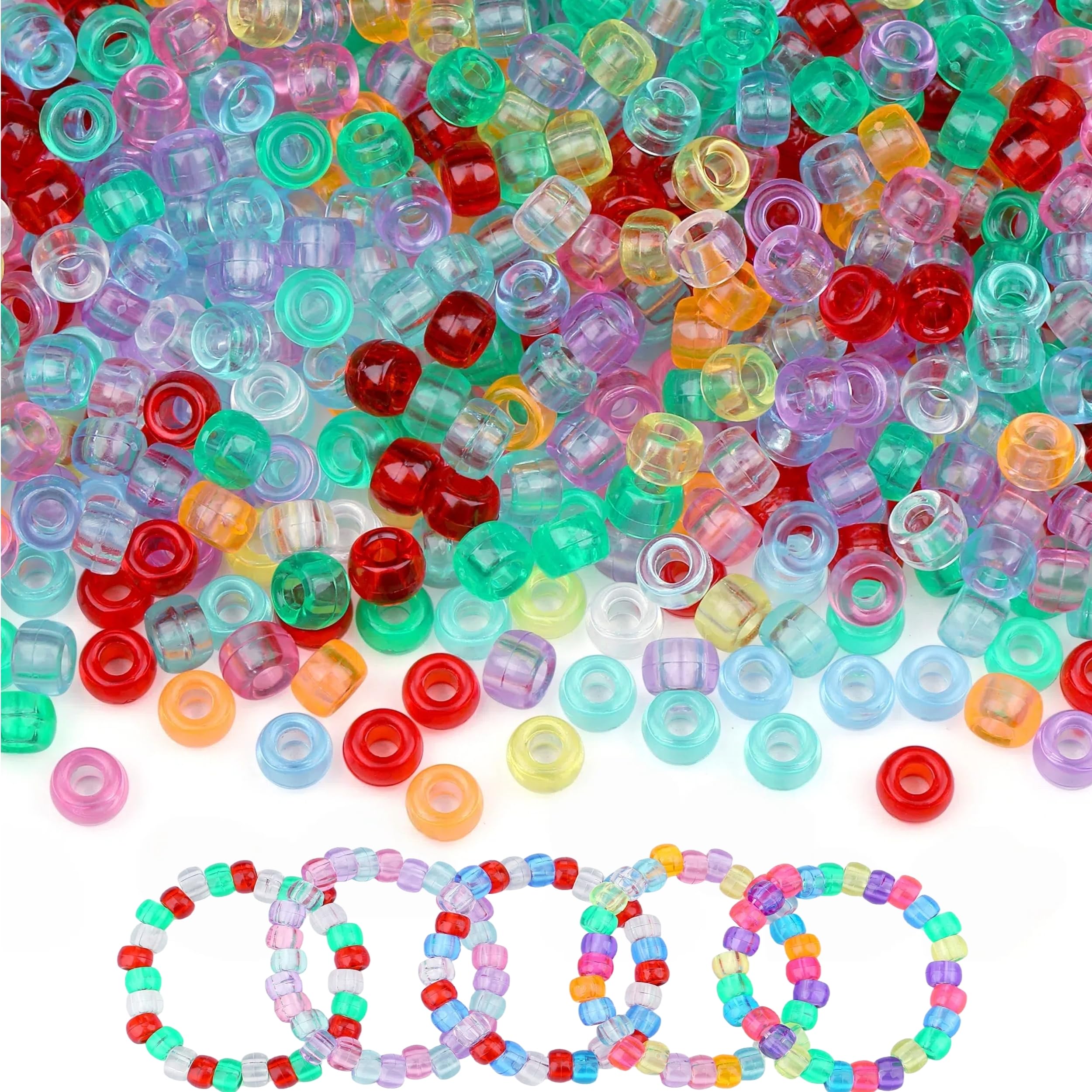 LAIDANLA 1000pcs Pony Beads Bulk for Bracelet 6x9mm Crystal Clear Hair Beads for Braids Kandi Bead for Craft Jewelry Making