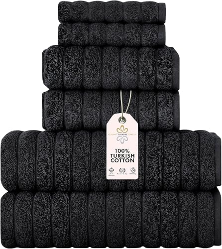 Classic Turkish Towels - Juego de 6toallas de baño de la colección Brampton acanaladas de lujo de 100% algodón turco, de secado rápido, suaves y