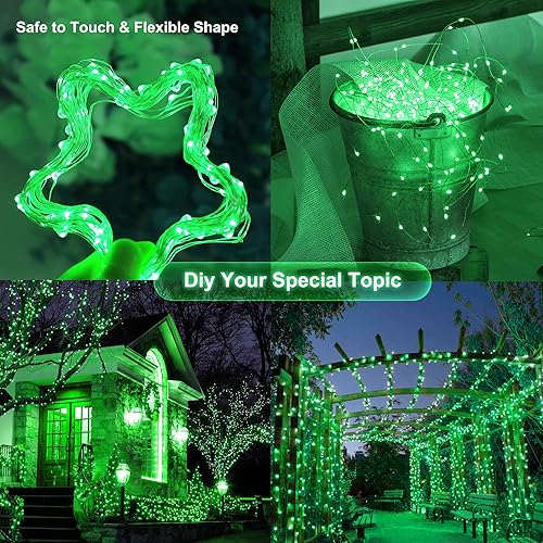 Miniatura 6 de woohaha Paquete de 2 tiras de 100 luces LED solares verdes, luces solares de Halloween de 33 pies para exteriores, 8 modos, impermeables, luces