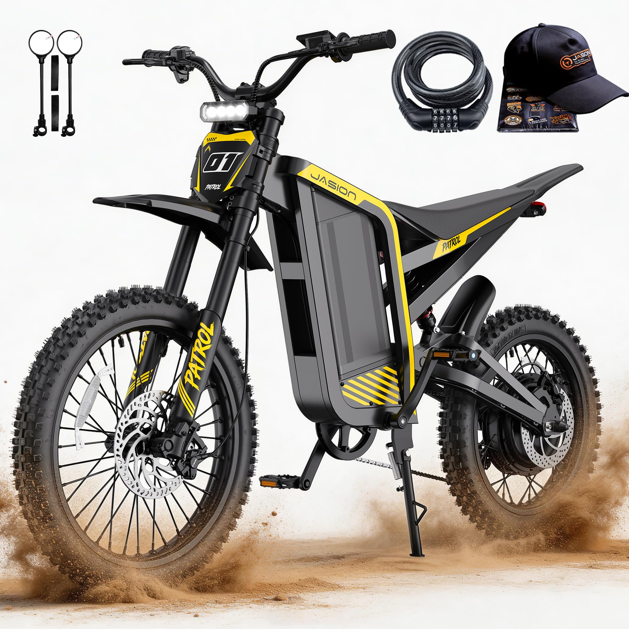 Jason Patrol 52 Electric Dirt Bike,4000W 40MPH E Bikes for Adults Electric,19''/17''Fat Tire Electric Motorcycle, 52V/30AH Battery Ebike,50-Mile Range,Full Hydraulic Brakes&Dual Suspension