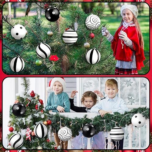 Miniatura 10 de Meooeck Paquete de 6 adornos de fiesta en blanco y negro con purpurina de 6 pulgadas, adornos blancos y negros para graduación 2024, decoración de